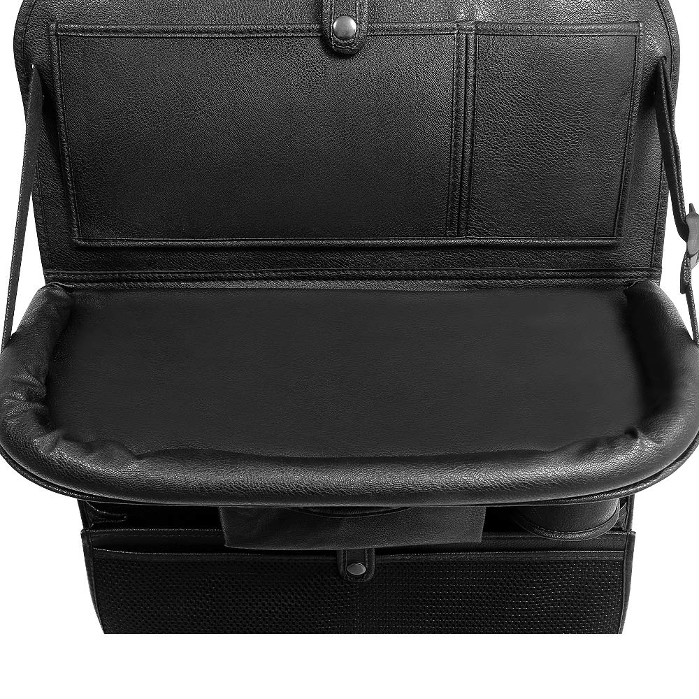 Universal Car Seat Back Organizer with 4 USB Chargers - PU Leather Backseat Storage Organizer for Travel - Multi-Function Auto Interior Accessories for Phones, Snacks & Road Trips