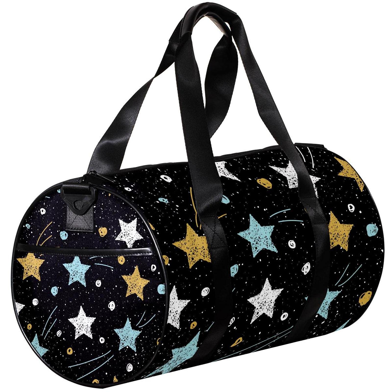 Small Travel Duffel Bag with Colorful Stars on Black Background - Lightweight Sports Gym Bag & Canvas Luggage for Men Women - Perfect for Workouts, Travel, and Weekend Getaways