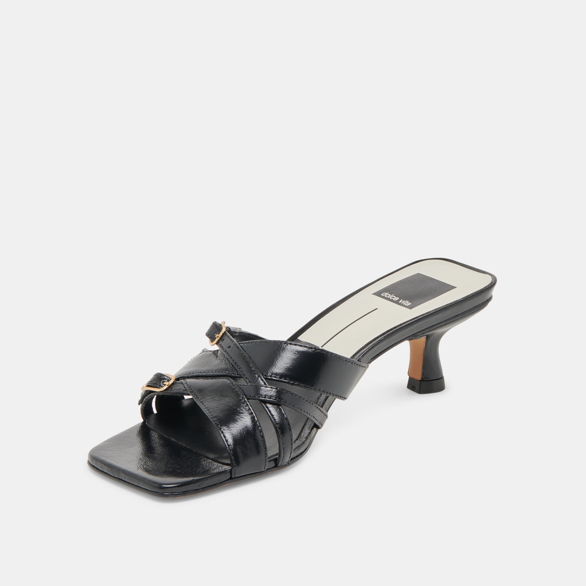 BRYANT HEELS - Women's Mid Heel Pumps in Midnight Crinkle Patent Leather for Work, Party & Evening Wear