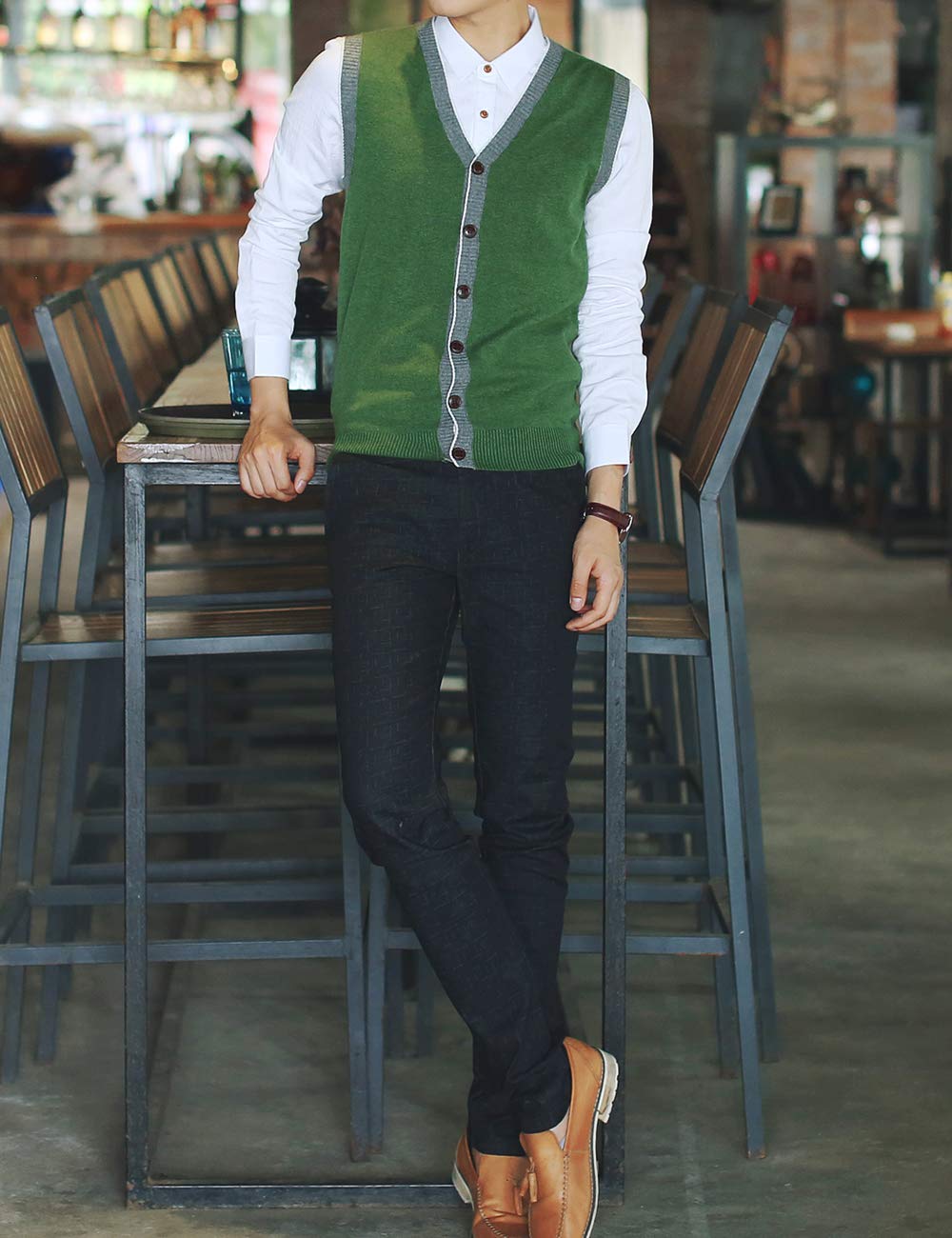 TopTie Men's Slim Fit Stylish Button Down Knitted Cardigan Vest - Casual Winter Layering for Office & Date Night Outfits