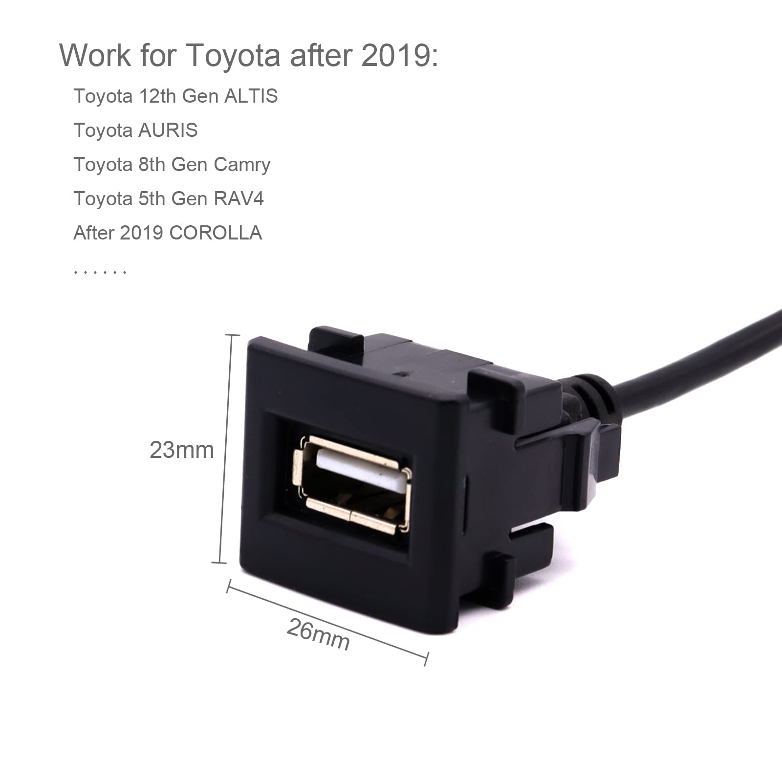 MOTONG USB 2.0 Charger Cable Male to Female for Toyota Vehicles 2019 & Newer Models (26x23mm) - Fast Charging Cord for Camry, RAV4, Corolla, Highlander & More