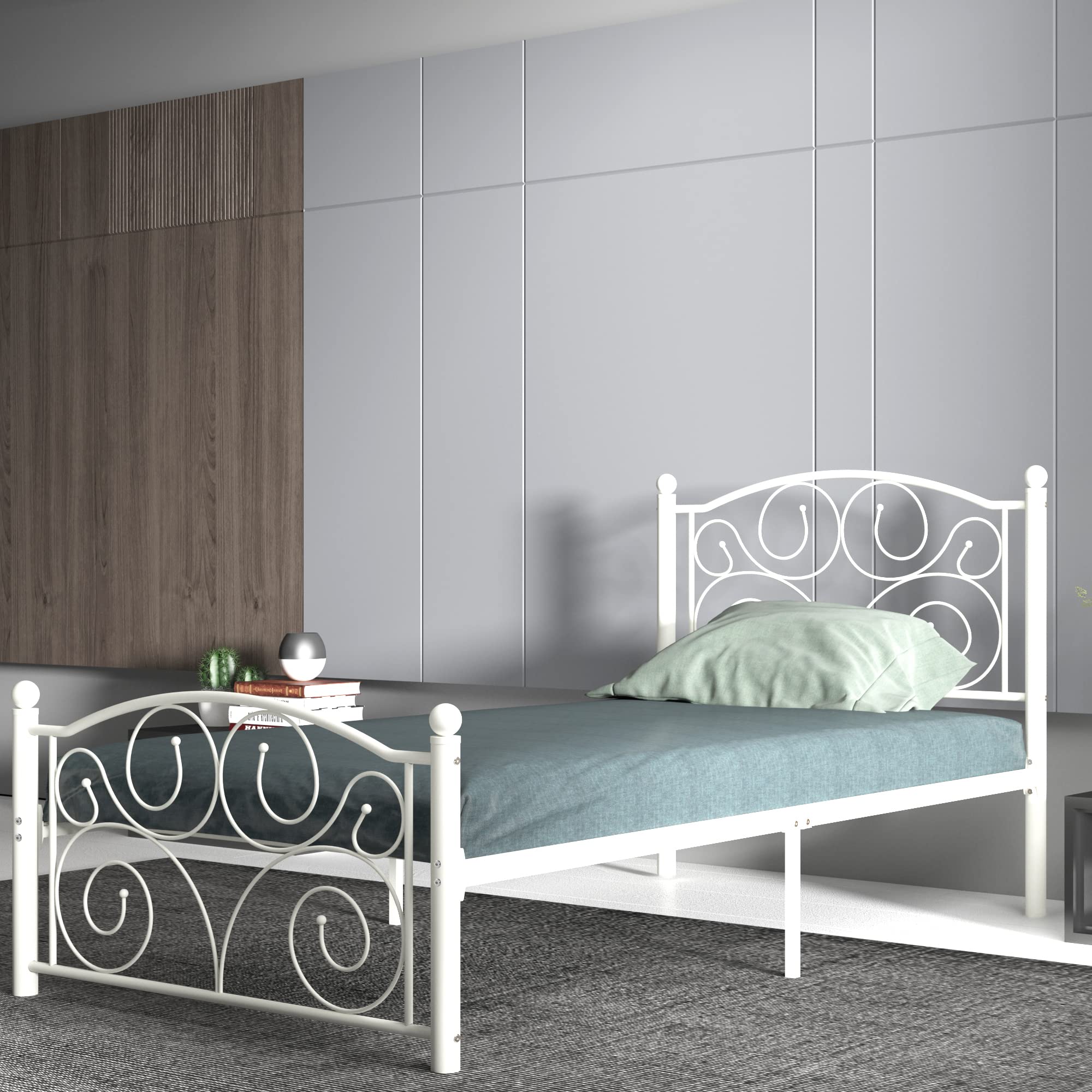 Sturdy Twin Size Metal Platform Bed Frame with Headboard & Footboard - Heavy Duty Flower Support System, Large Under Bed Storage, No Box Spring Needed, Noise-Free, Black - Perfect for Small Bedrooms, Guest Rooms & Dormitories