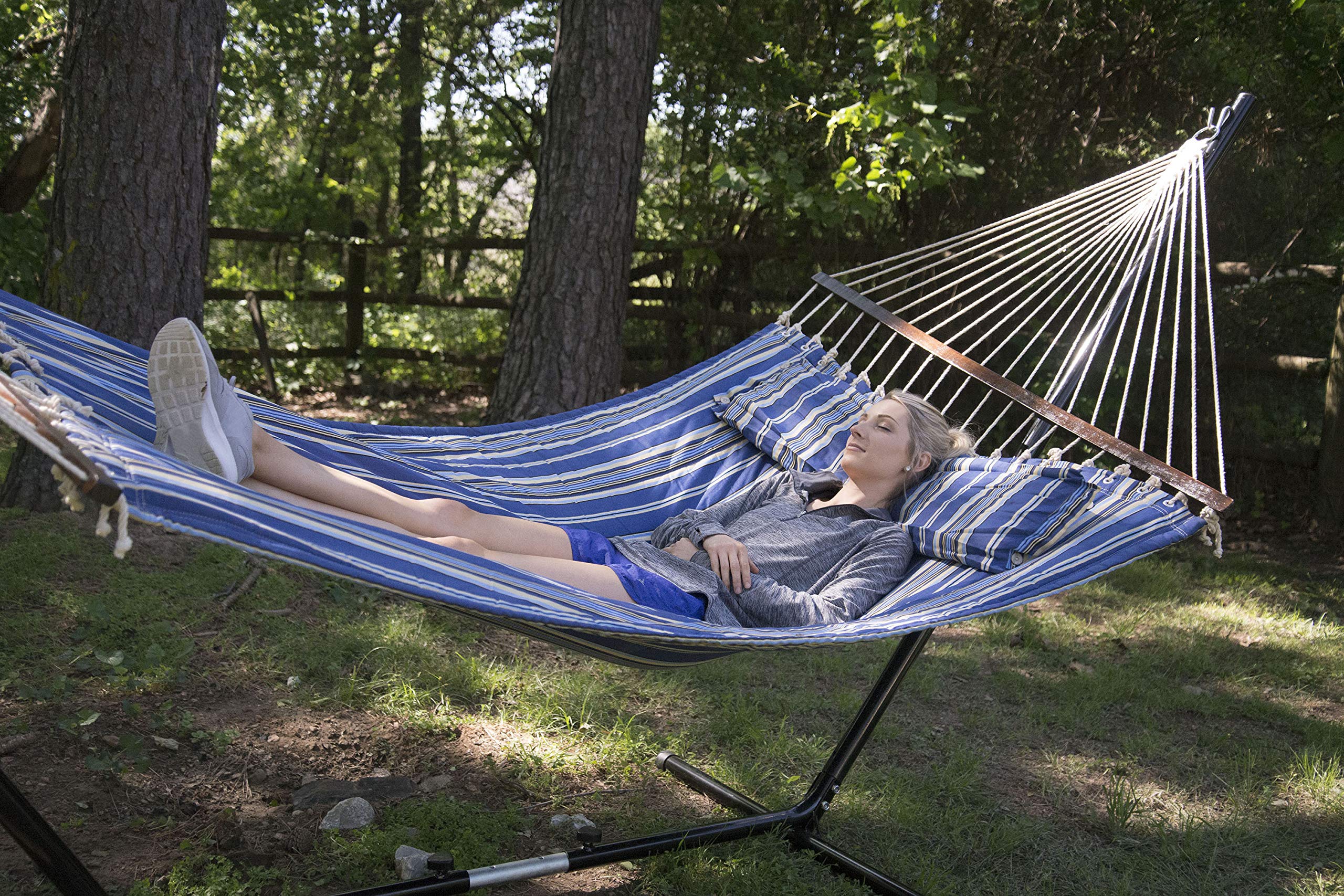 Stansport Portable Camping Hammock with Pillow & Stand - Lightweight Outdoor Gear for Backpacking, Beach, Yard Relaxation & Travel Adventures