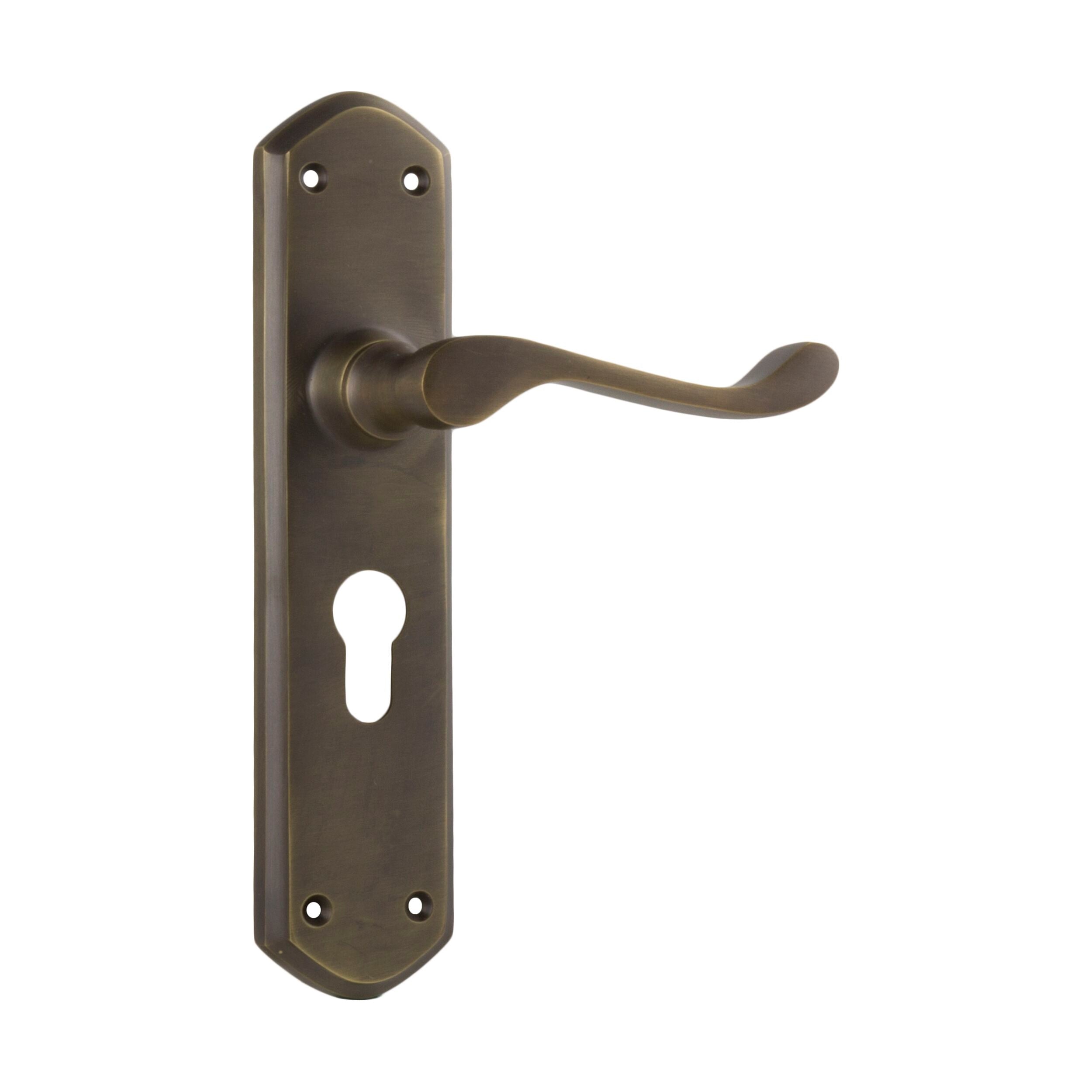 Antique Brass Windsor Euro Door Lever Pair - 0858E (H200xP60xW45mm) - Perfect for Vintage Home Decor & Interior Doors