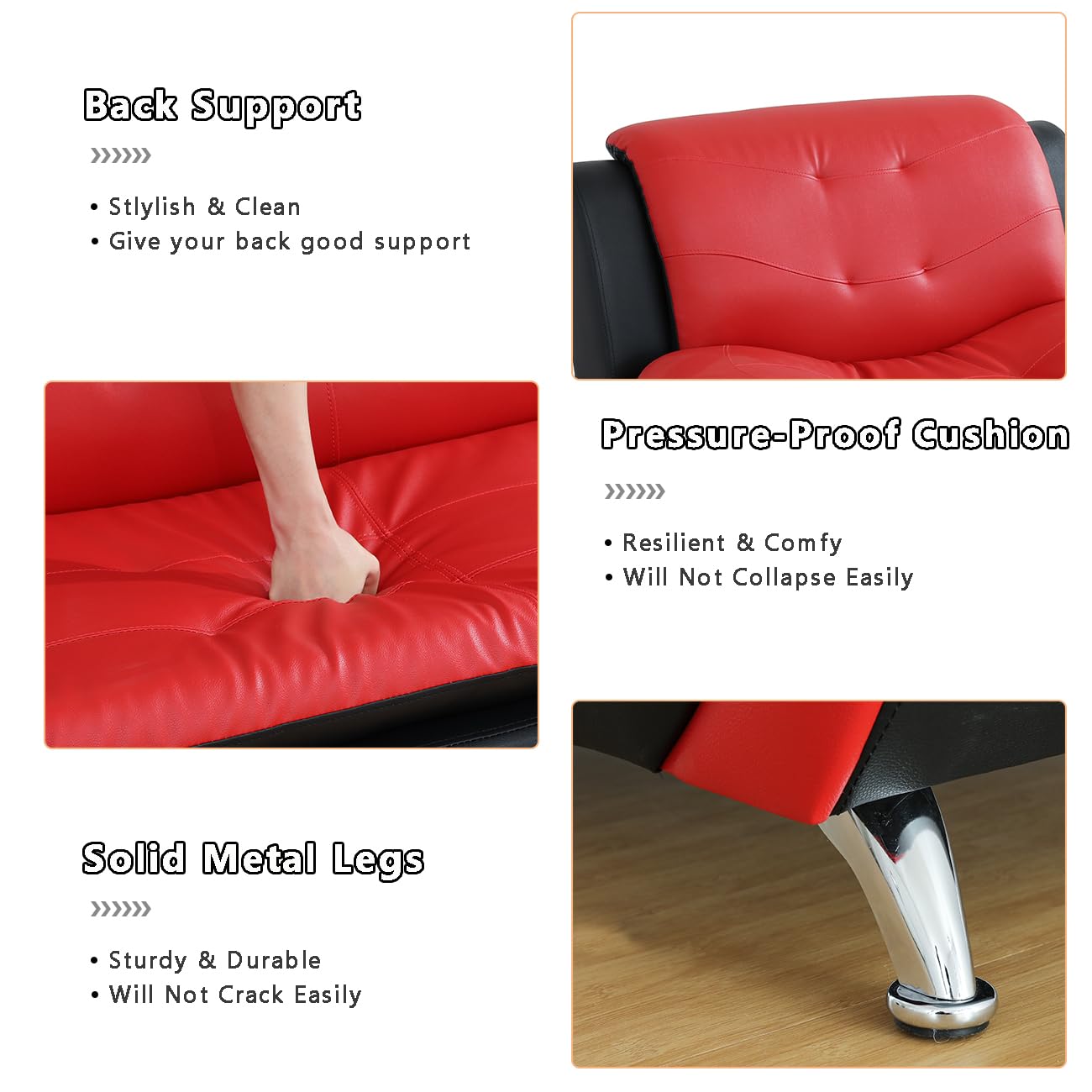 Premium Genuine Leather Couches for Living Room - 3-Piece Sofa Set (Sofa, Loveseat & Chair) in Black & Red - Modern Apartment & Bedroom Furniture for Comfortable Lounging & Entertaining