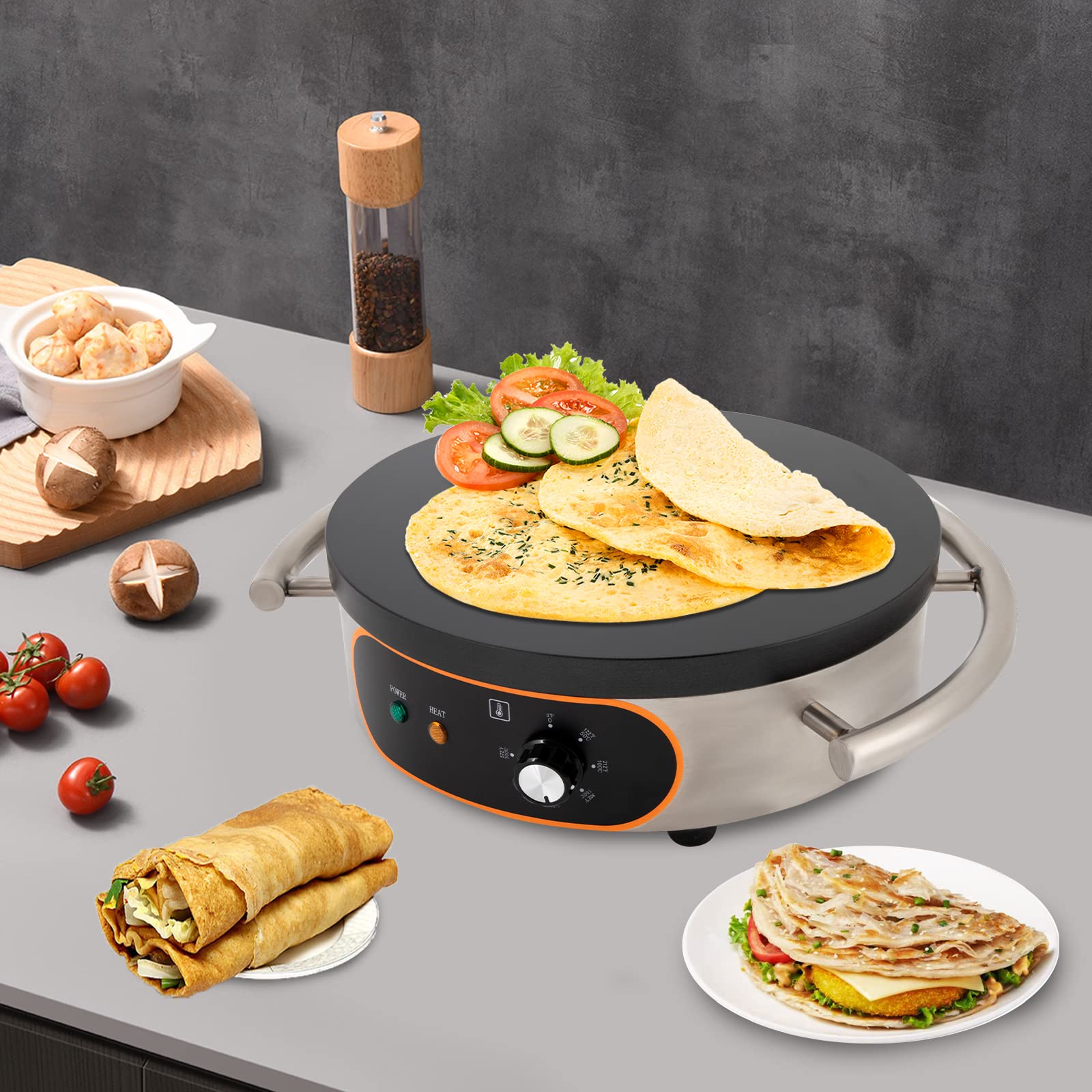 LYNICESHOP Electric Crepe Maker Machine - Non-Stick Single Burner Hot Plate with Precise Temperature Control (50°F-300°F) - Perfect for Pancakes, Crepes, BBQ & Breakfast Cooking at Home or Restaurant