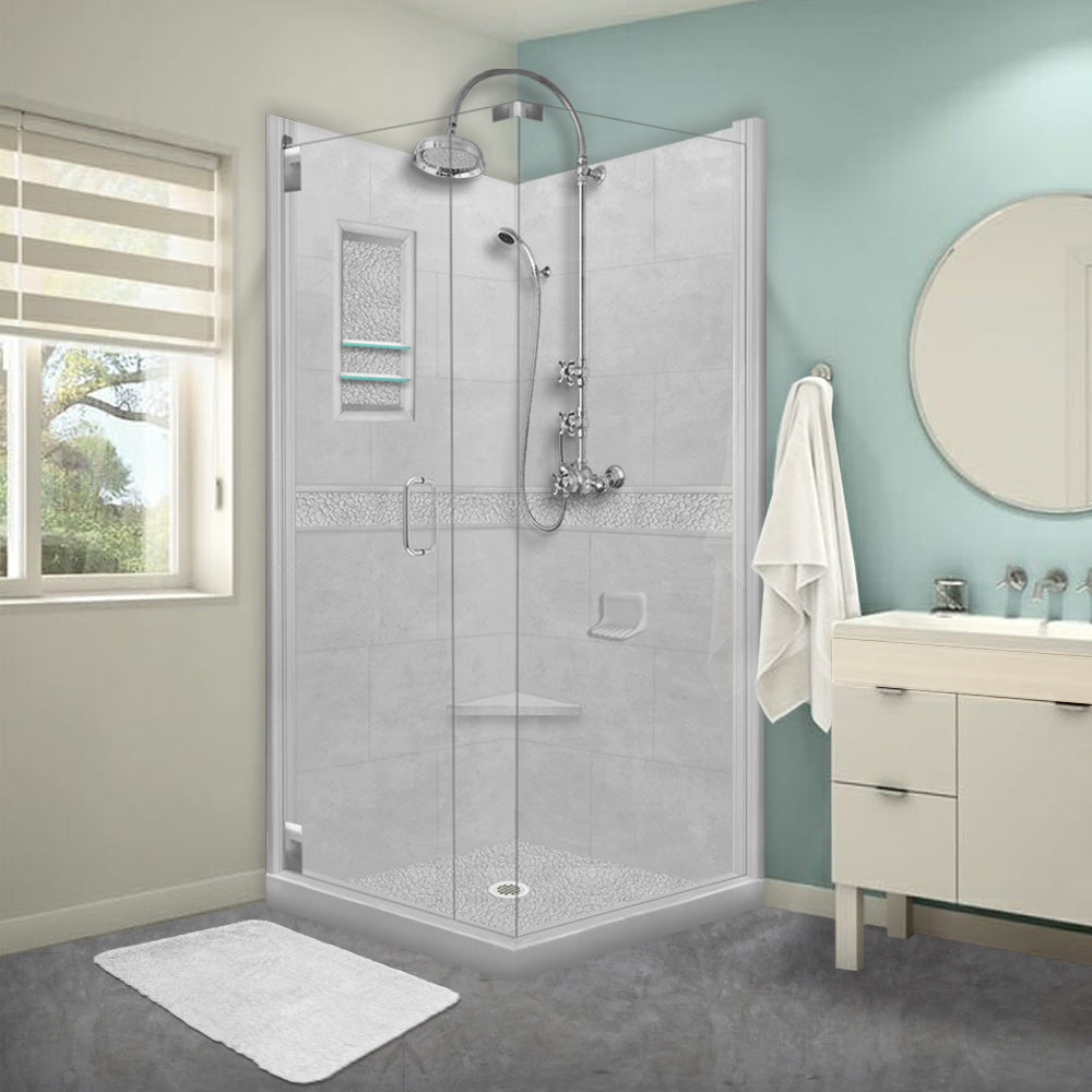 Pebble Portland Cement Corner Shower Enclosure Kit - Waterproof & Durable Bathroom Shower Stall for Modern Homes, Spa & Luxury Bathroom Renovations