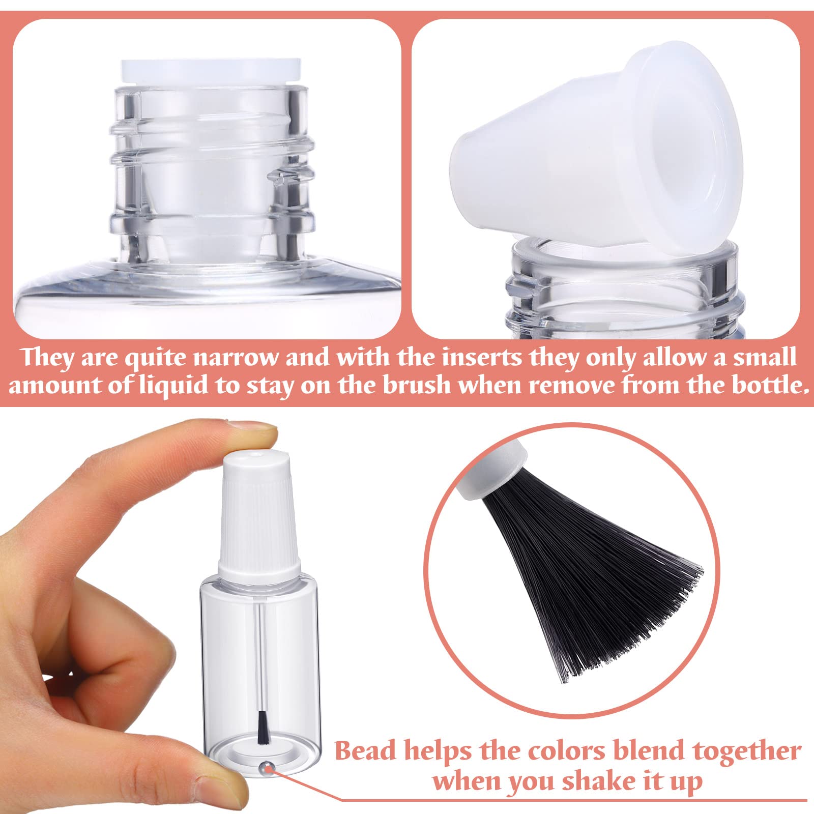 20 Pcs 20ml Refillable Empty Nail Polish Bottles with Brush - Clear Plastic Nail Polish Containers with Mixing Marble & Conservation Insert - Perfect for DIY Nail Art, Salon Use & Travel Storage