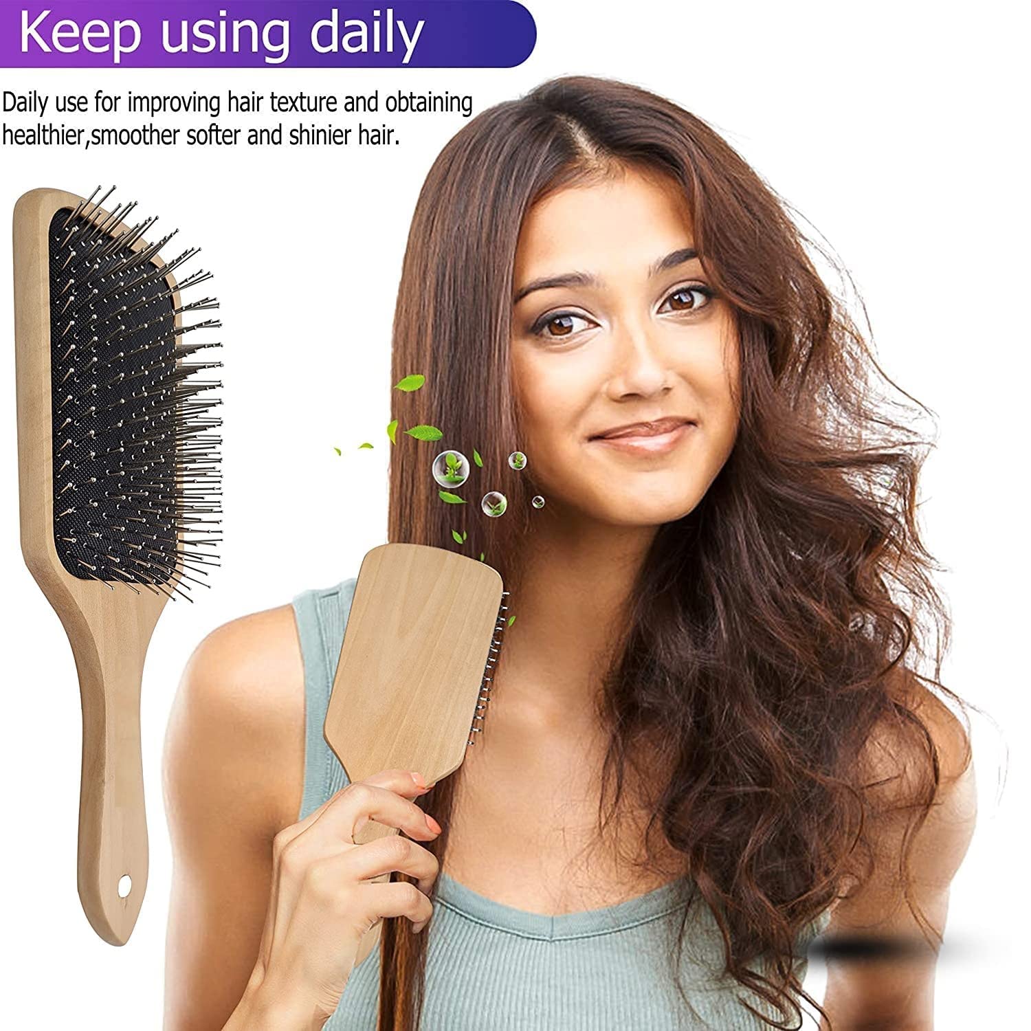 KAYI Wooden Massage Hair Brush with Metal Pins - Large Detangling Brush for Thick Hair, Scalp Massager for Hair Growth & Relaxation | Perfect for SPA, Salon & Home Hair Care