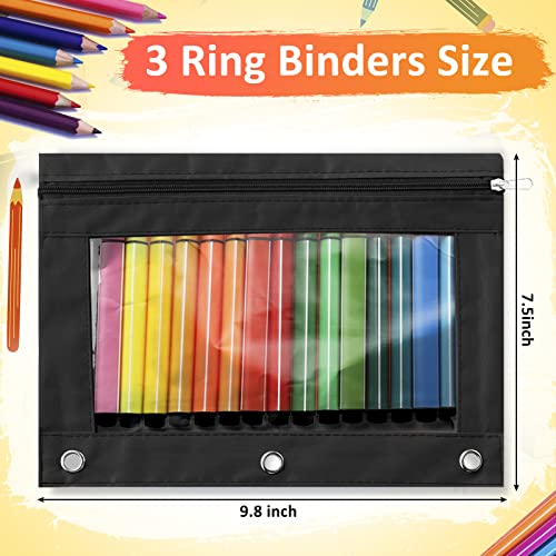 Marspark 48-Pack 3-Ring Zipper Pencil Pouch with Clear Window for Binders - School & Office Supplies (Black)