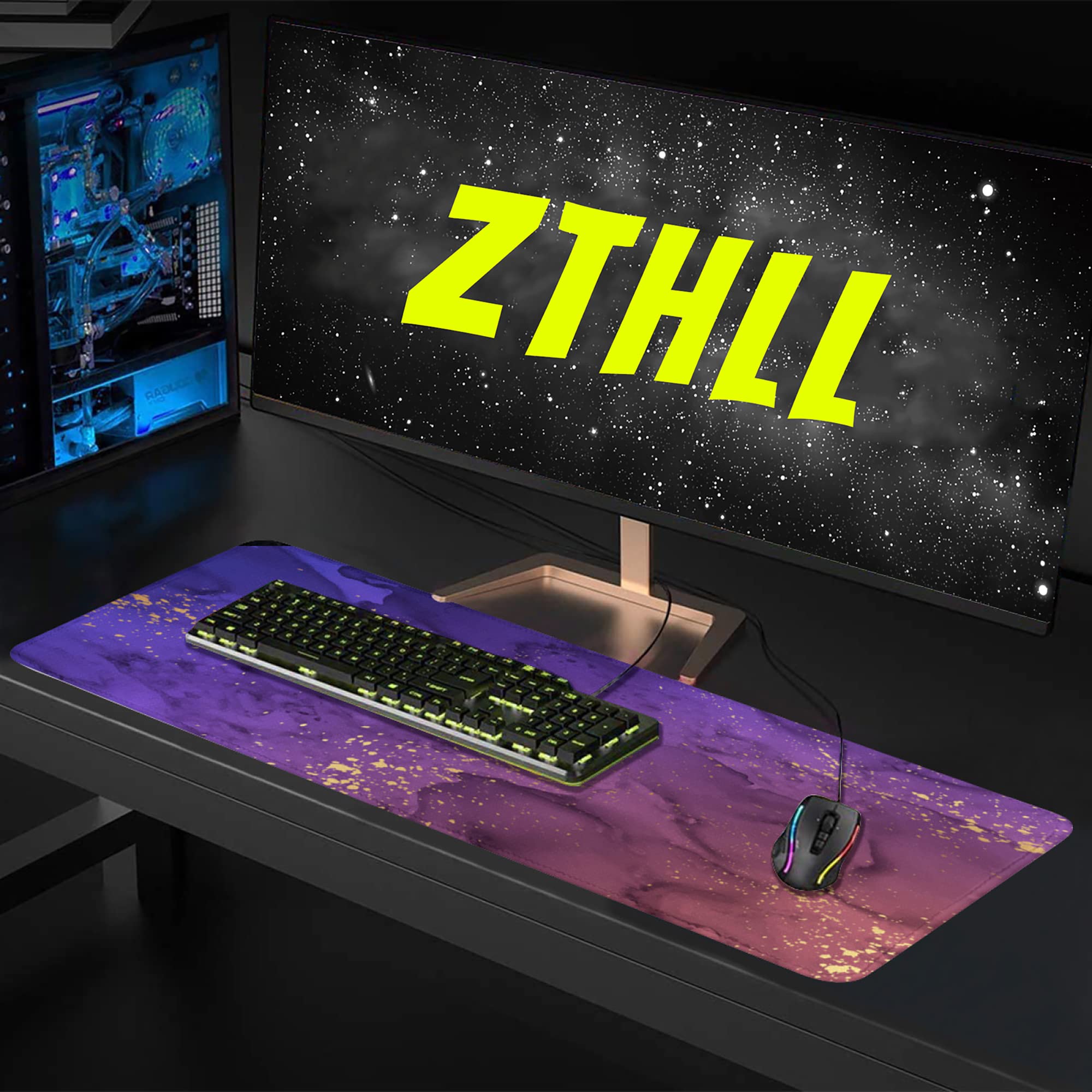 XXL Purple Watercolor Waves Gaming Mouse Pad - 35''×15.7''×0.12'' Non-Slip Desk Mat with Stitched Edges for Office, Computer & Keyboard | Perfect for Gamers, Graphic Designers & Home Office Workspace