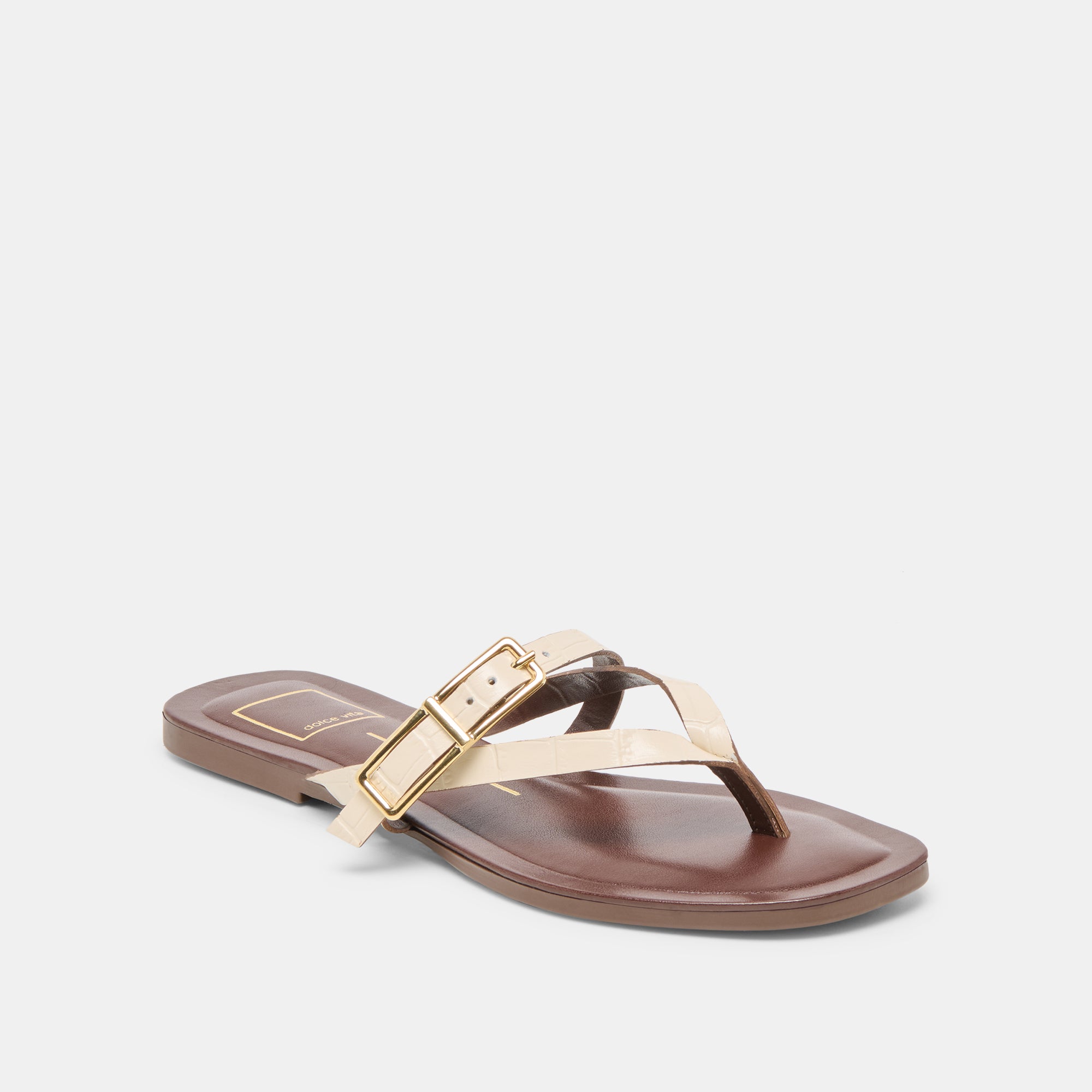 PIERS Women's Beige Crocodile Embossed Leather Sandals - Comfortable & Stylish for Summer, Beach, and Casual Outings