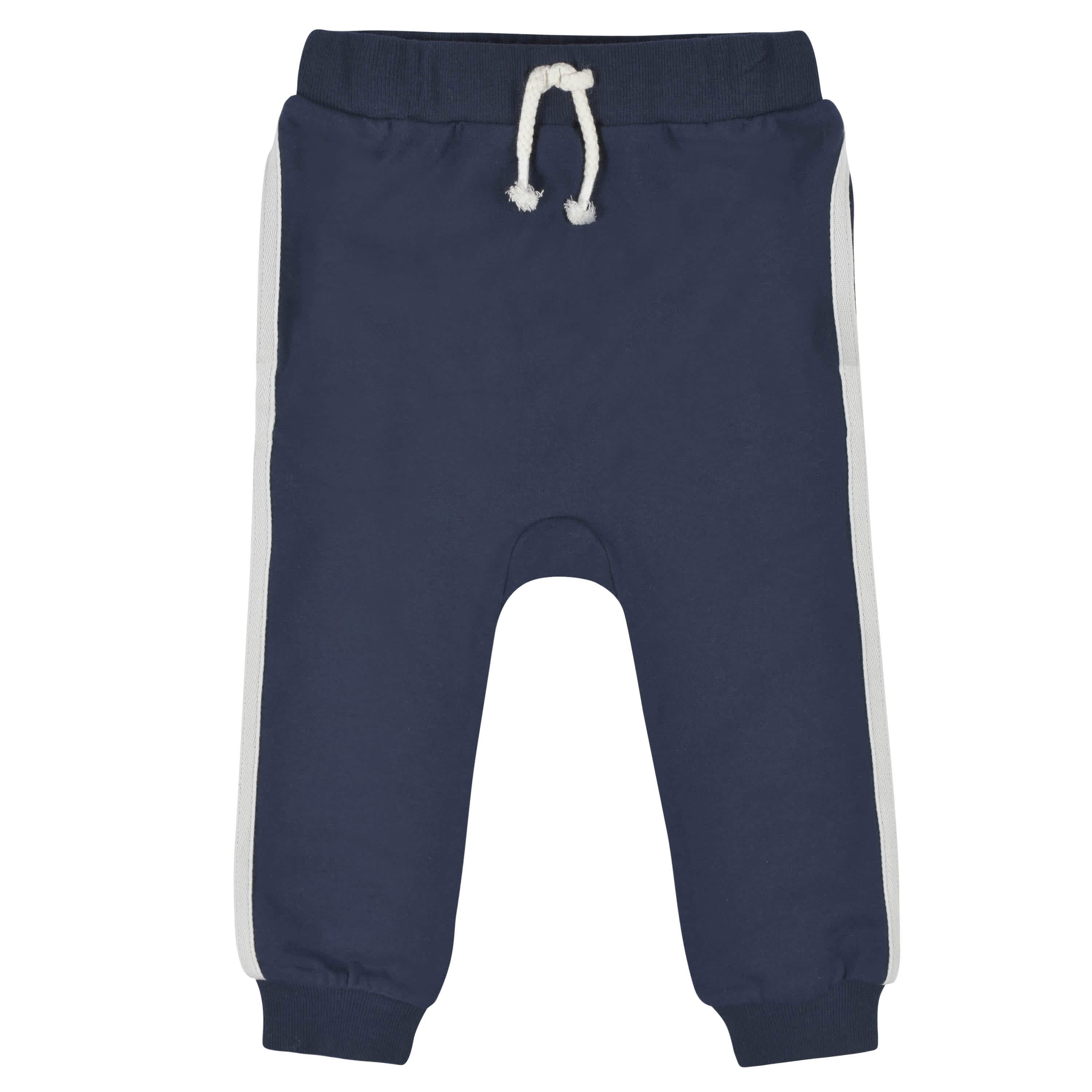 3 Pack Baby Boys Jogger Pants - Dusty Blue & Navy Cotton Joggers for Infants & Toddlers - Comfortable Casual Pants for Playtime & Outings