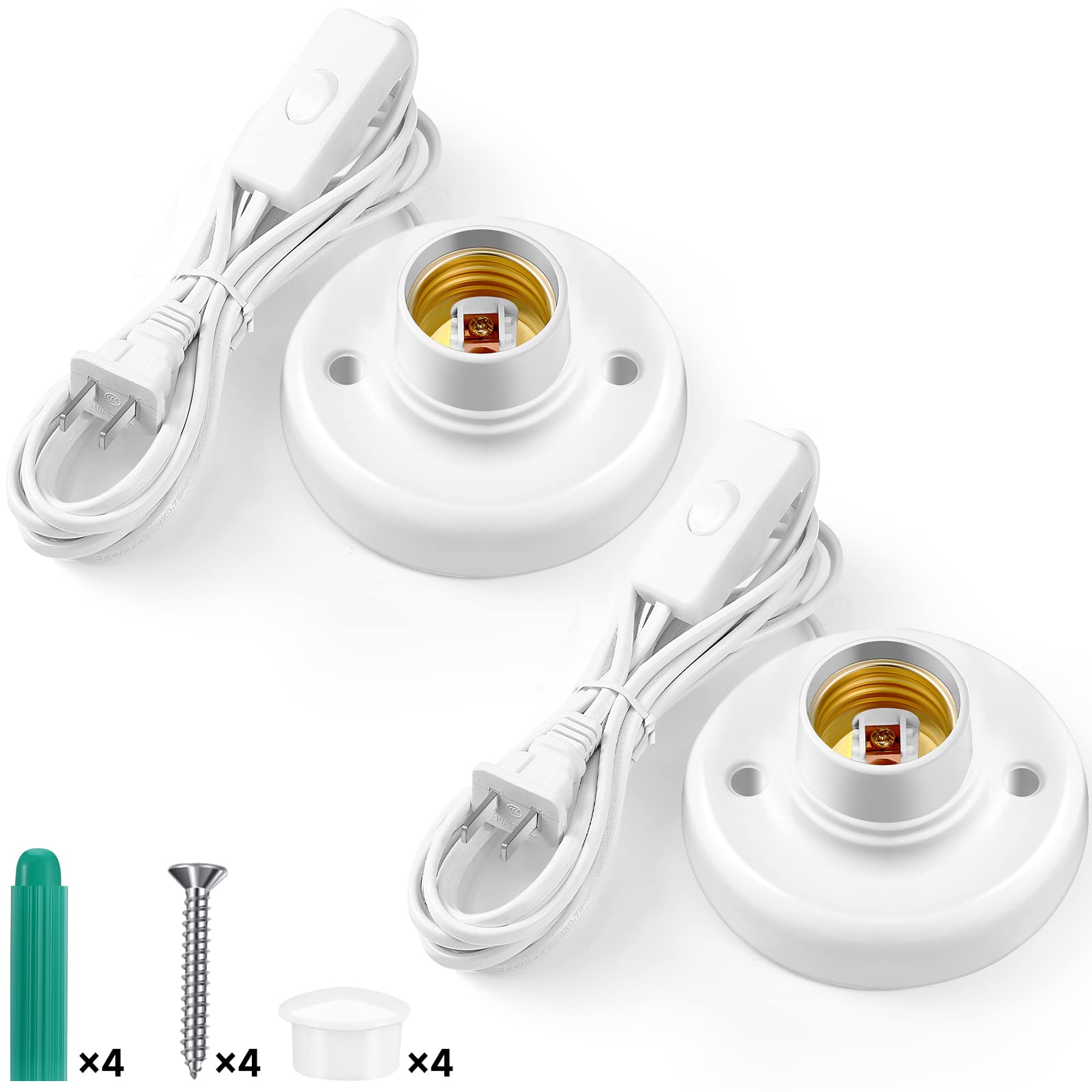 Yexiya 2 Pack E26/E27 Light Socket with 9.84ft Cord & On/Off Switch - Screw-in Bulb Base for Table Lamps, DIY Lighting Projects - Perfect for Bedroom, Living Room, Workshop & Home Decor