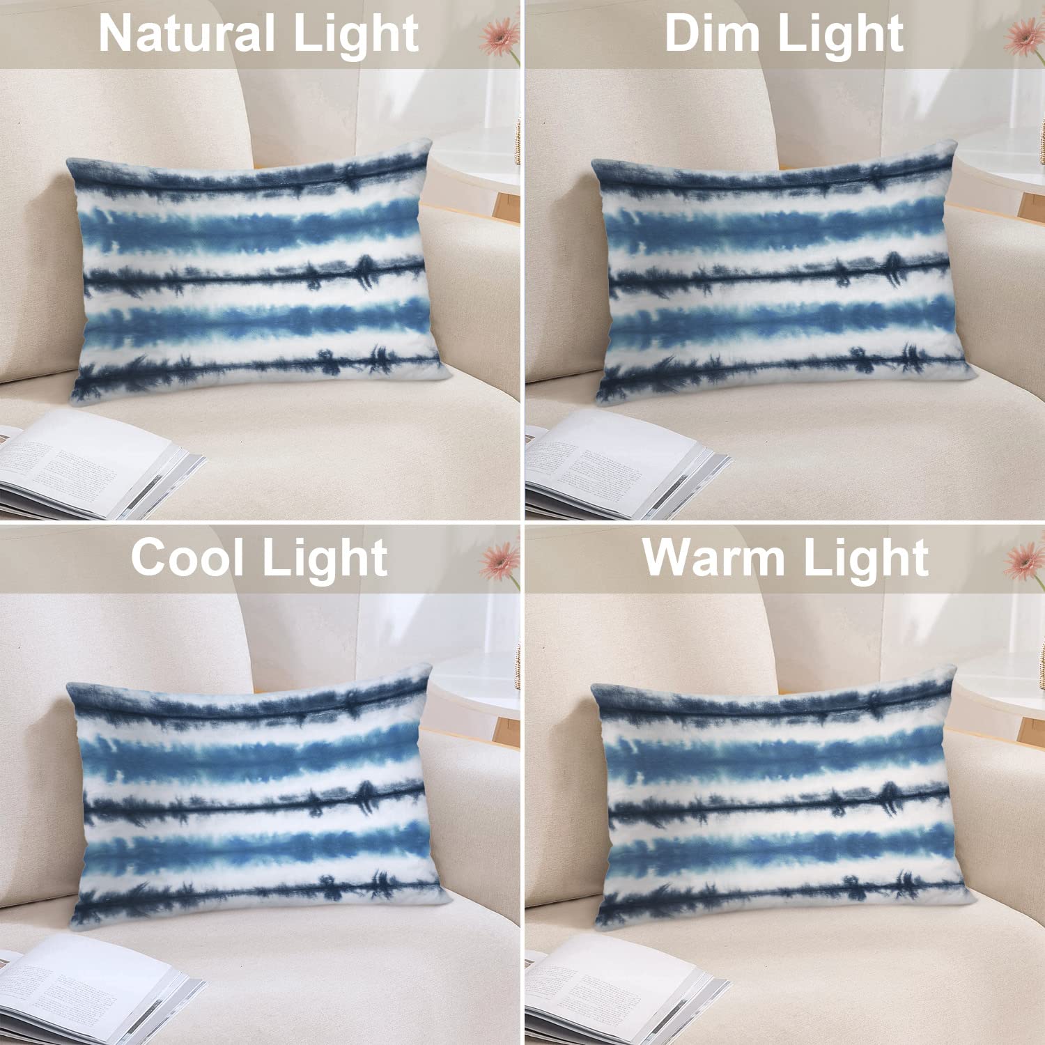Batmerry Navy Blue Pillowcases 20x26 Inch Set of 2 - Striped Tie Dye Pattern Abstract Art Double Sided Decorative Pillow Covers for Sofa, Bed, Couch | Soft & Skin-Friendly for Hair & Skin Care | Home & Bedroom Decor