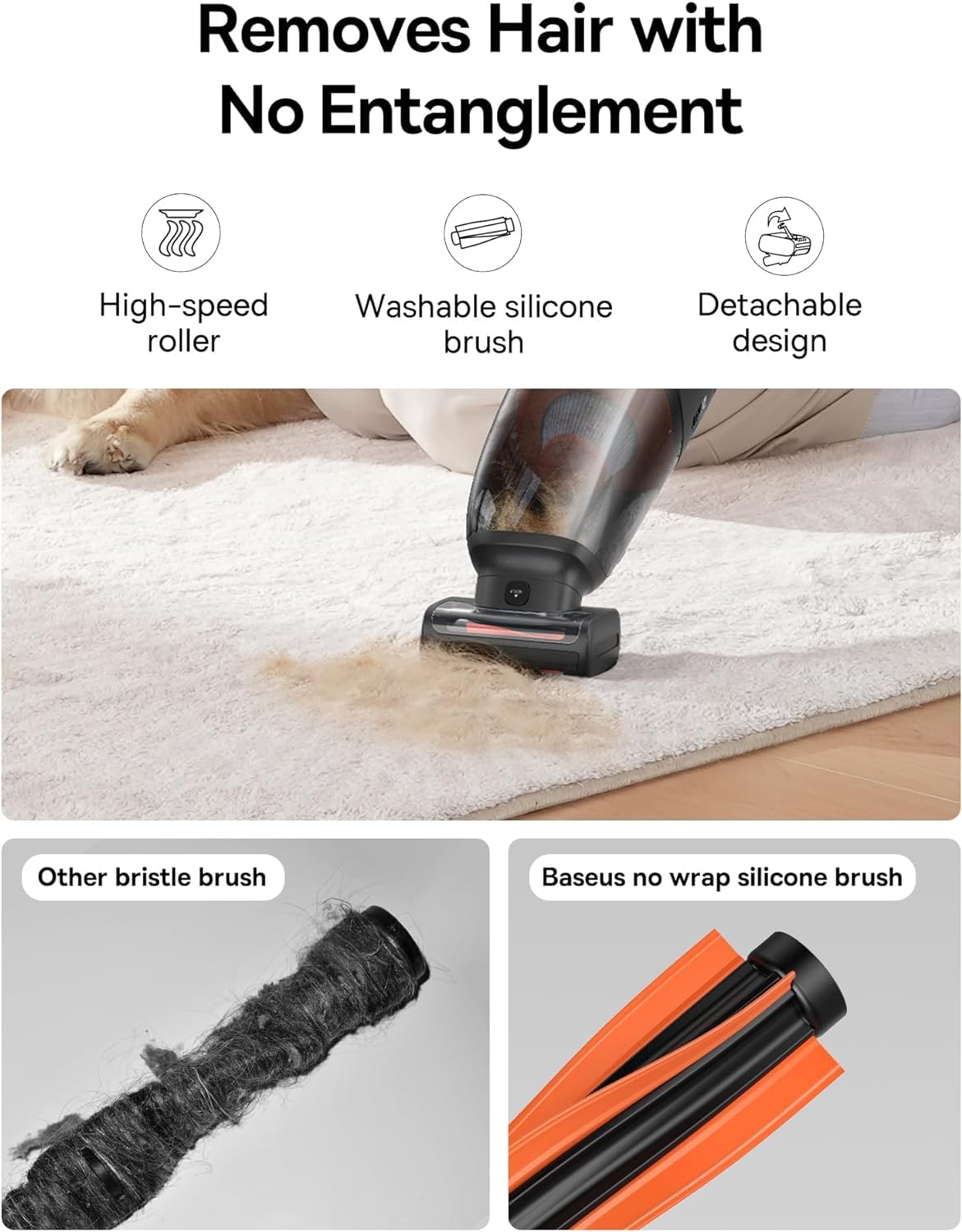 Baseus 160W Cordless Handheld Vacuum Cleaner - Powerful Car Vacuum for Pet Hair, LED Light, 10000mAh Rechargeable Battery - Portable for Home, Car, RV, Couch, Stairs - No Entanglement (AP02) | Perfect for Quick Cleanups & Pet Owners
