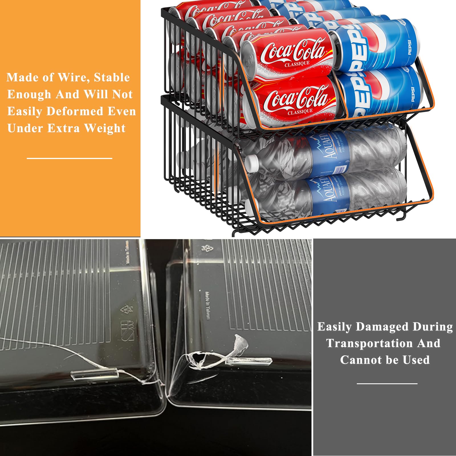 GILLAS 2-Pack Stackable Refrigerator Soda Can Organizer with Dividers - Black | Space-Saving Beverage Storage Rack for Canned Food & Drinks | Perfect for Fridge, Kitchen, Pantry Organization | Ideal for Parties, BBQs & Home Use