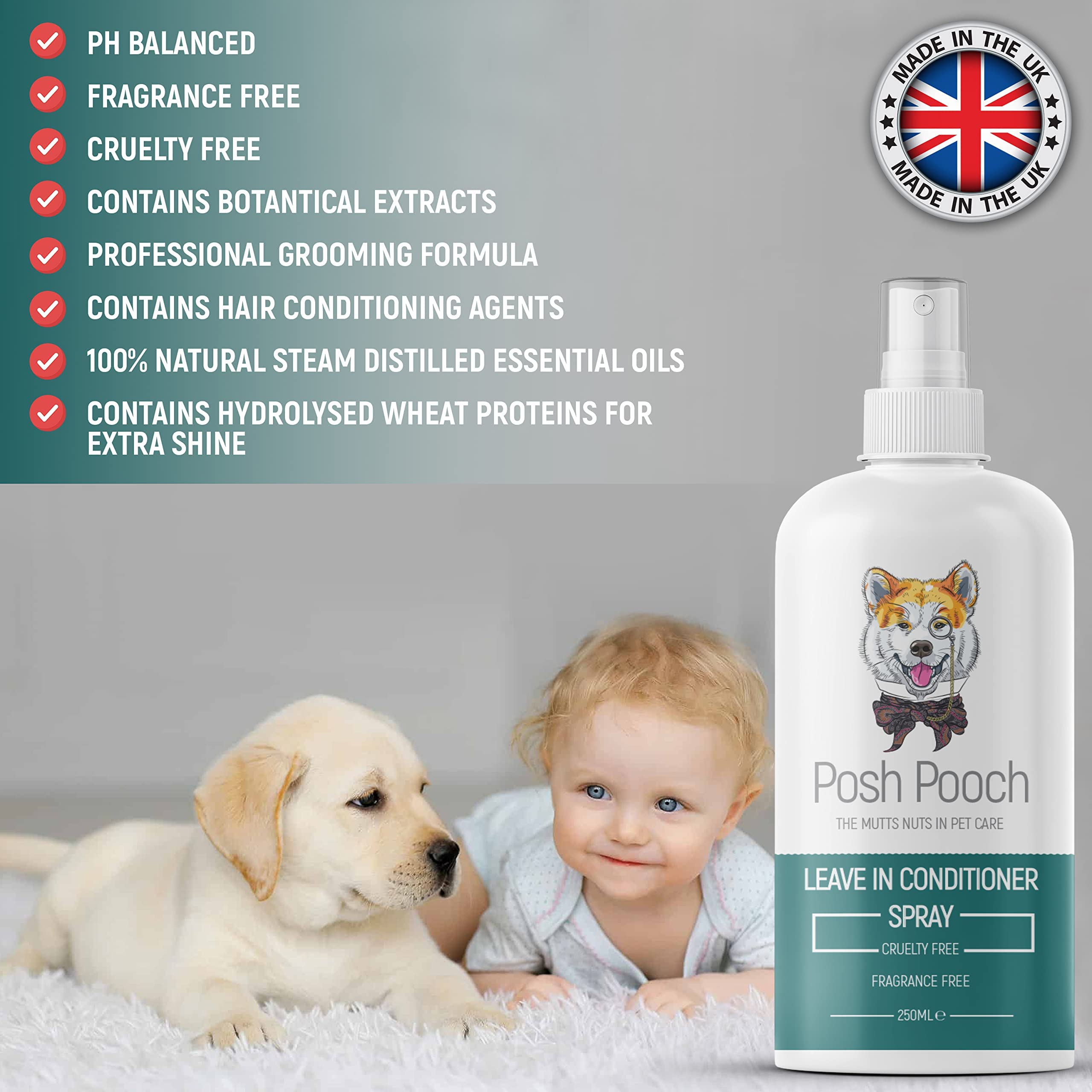 **Posh Pooch® Fragrance-Free 2-in-1 Dog Leave-In Conditioner Spray | Moisturizing & Detangling for Soft, Shiny, Tangle-Free Hair | Hypoallergenic Hydration for Sensitive, Dry & Itchy Skin | Perfect for Daily Grooming & Post-Bath Care**