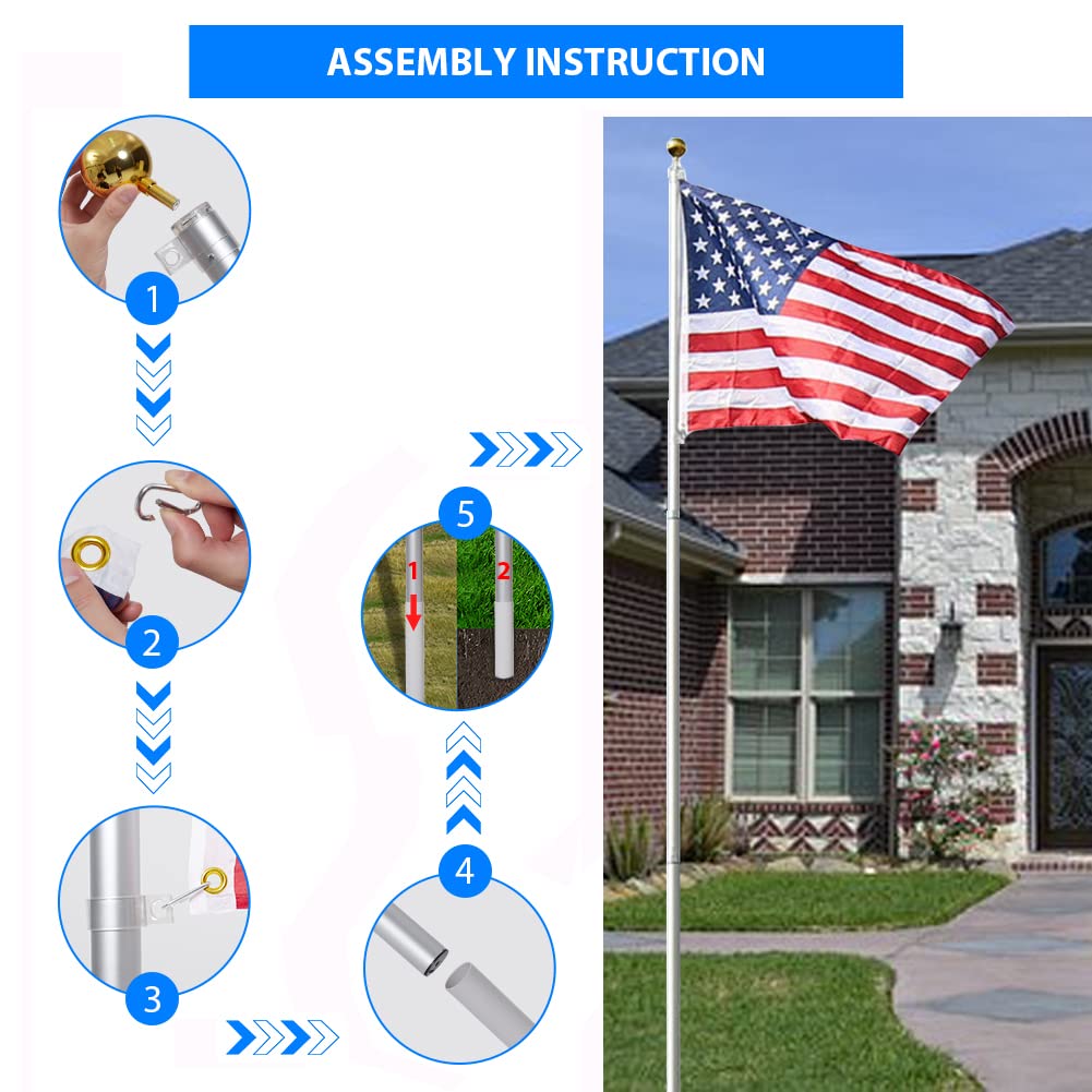 GARVEE 25FT Heavy Duty Commercial Flagpole Kit - Aluminum Telescoping In-Ground Flag Pole with Twist Lock System | Includes 3x5ft Nylon American Flag & PVC Sleeve | Perfect for Yard, Residential & Commercial Use | Ideal for Patriotic Displays, Business Branding & Outdoor Decor