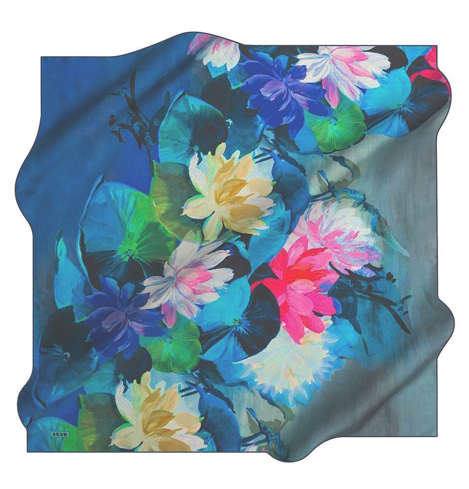 Aker Silk Cotton Patterned Square Scarf #7759 422 - Stylish Fashion Accessory for Women, Perfect for Office, Party and Travel