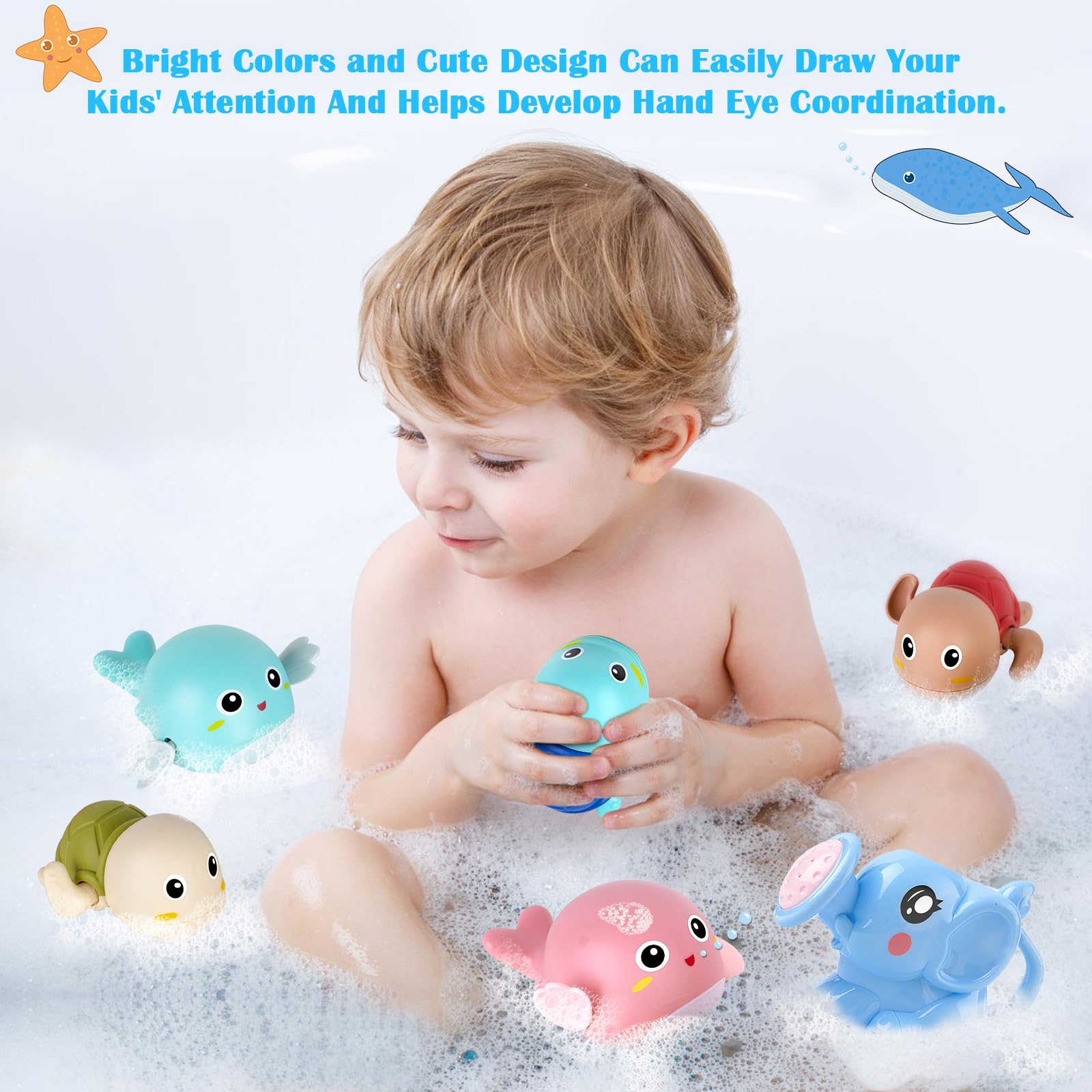 **4 Pack Baby Bath Toys for Toddlers 1-3 Years - Floating Wind-up Swimming Pool Toys, Bathtub & Beach Water Play Set for Kids Boys Girls - Perfect Christmas Gift for Ages 1-6 (Great for Bathtime Fun, Pool Parties & Beach Adventures)**