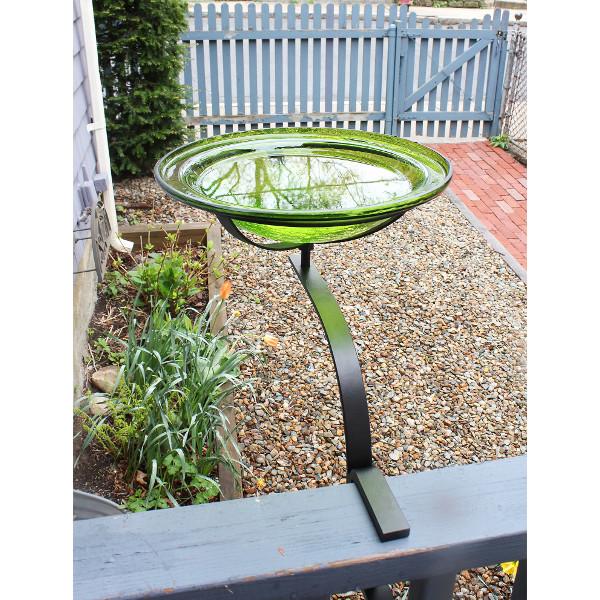Fern Green Crackle Glass Birdbath Bowl for Garden Decor - Handmade Outdoor Bird Feeder with Crackled Texture, Perfect for Attracting Birds to Your Backyard or Patio