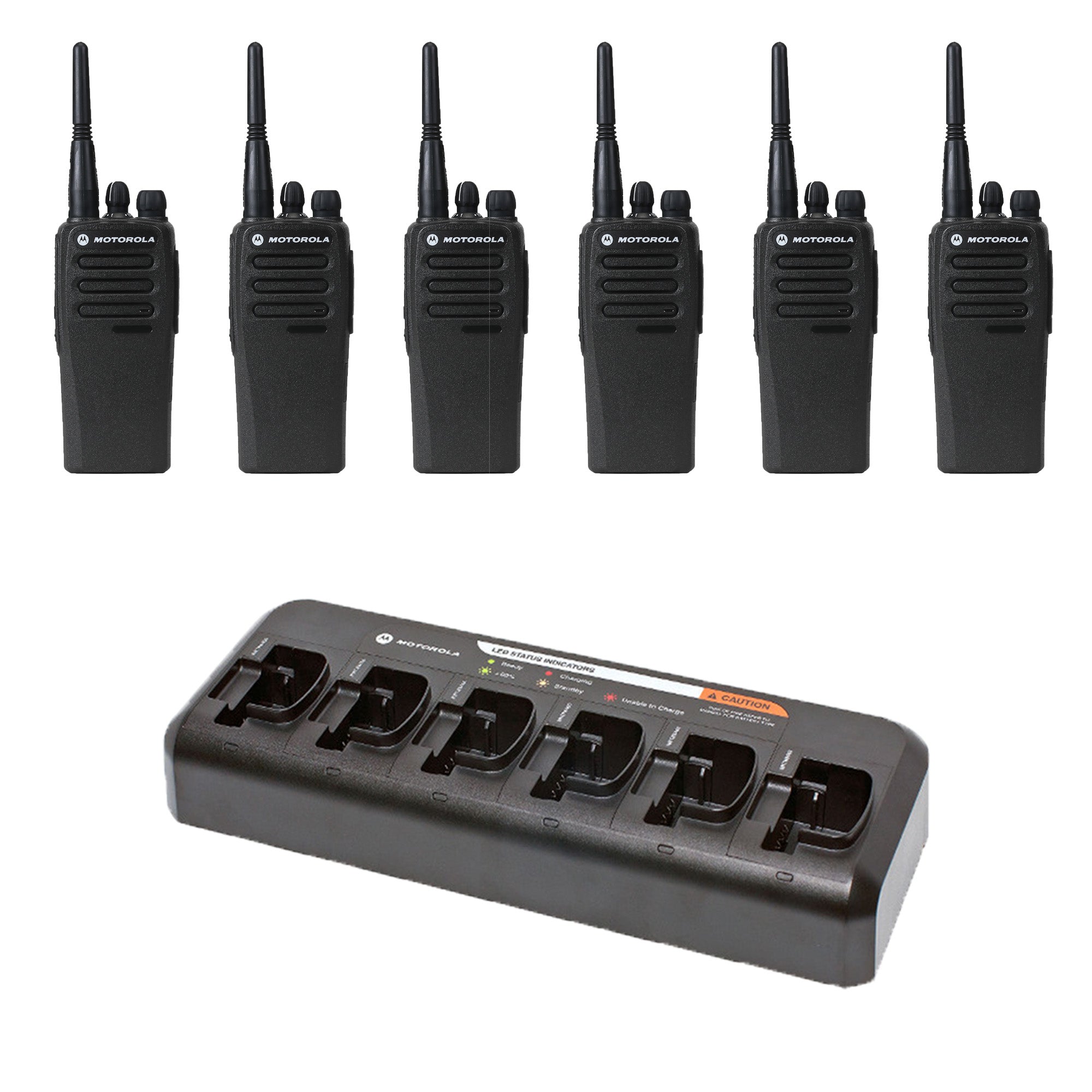 Motorola CP200d MotoTRBO 6-Pack Two-Way Radios with OEM Multi-Unit Charger & Speaker Microphones - Ideal for Construction, Security, and Event Communication