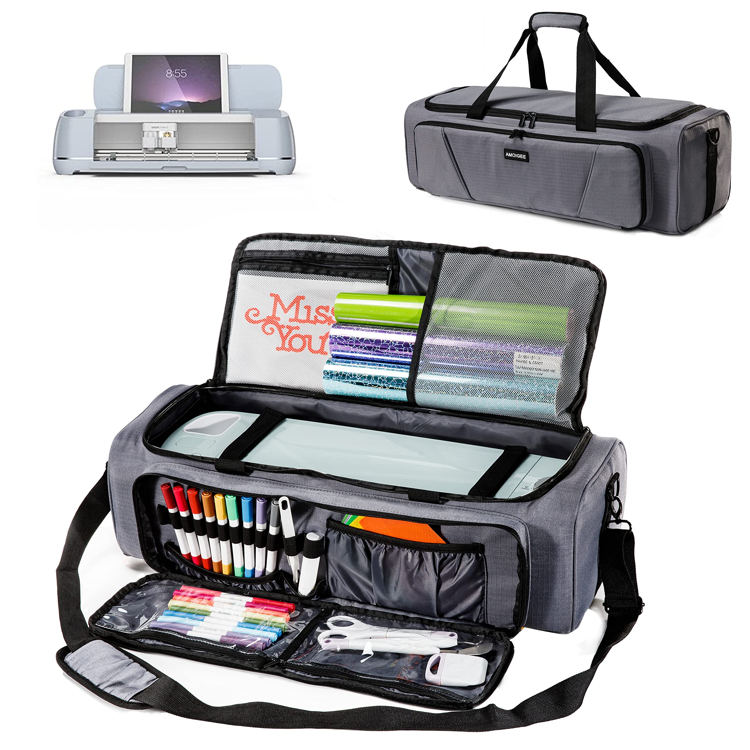 AMOIGEE Premium Carrying Case for Cricut Explore Air 2, Maker & Explore 3 - Durable Storage Organizer Bag with Multiple Pockets for Cricut Machines, Accessories & Supplies - Perfect for Crafting, Travel & Home Organization