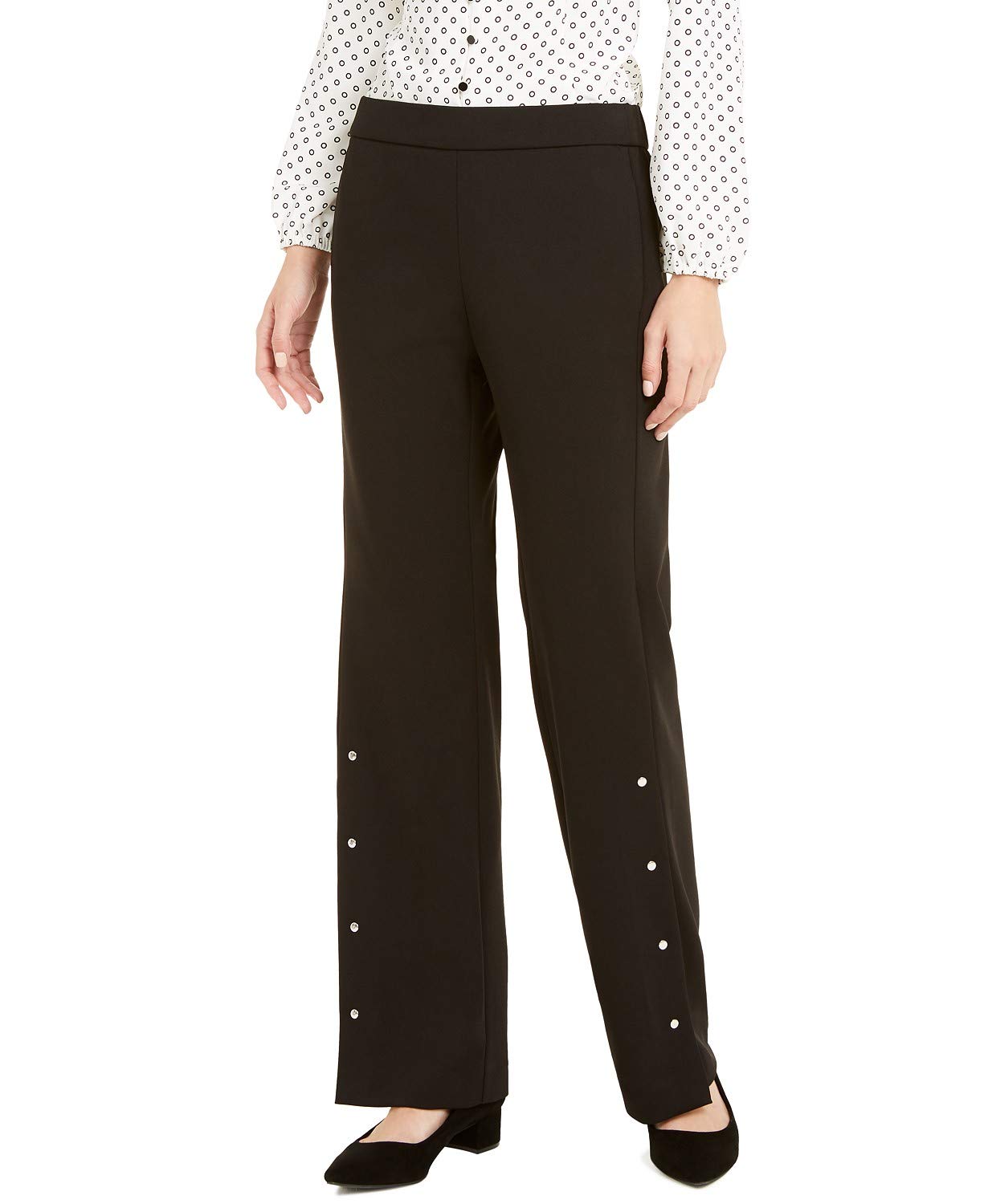 Alfani Women's Riveted Casual Wide Leg Pants - Comfortable Stretch High Waist Trousers for Work, Office & Everyday Wear