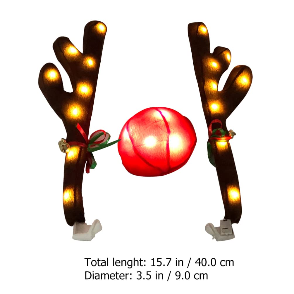 VICASKY LED Luminous Reindeer Antlers Car Decor - Christmas Roof Top Ornament with Red Nose & Plush Suit Kit for Auto Window Decoration | Perfect for Holiday Car Parades, Christmas Parties & Festive Family Road Trips