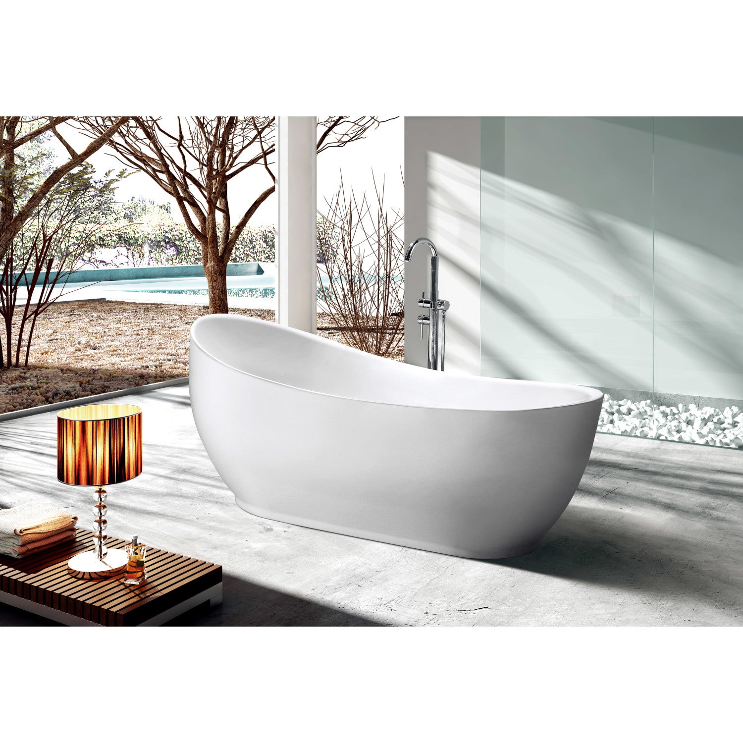 Aqua Eden 70 Inch Acrylic Oval Freestanding Bathtub - Glossy White Single Slipper Soaking Tub with Drain | Perfect for Luxury Bathrooms & Spa Retreats