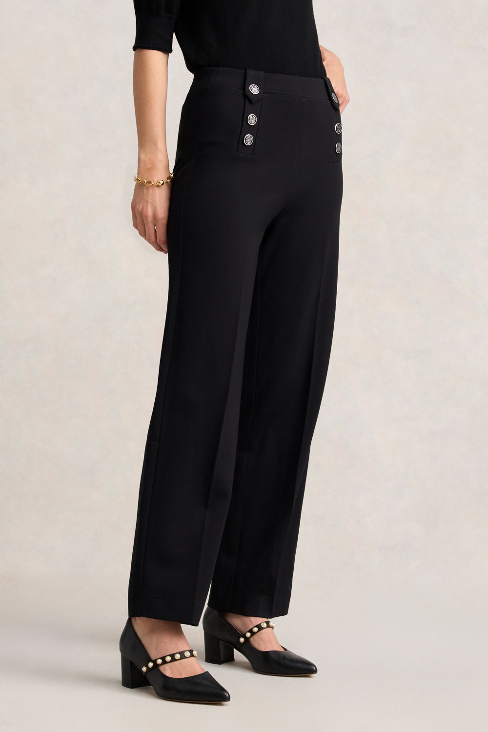 Sailor Ponte Pant for Women - High Waist Stretchy Black Work Pants for Office & Business Casual Wear