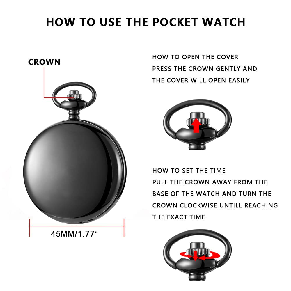 Customizable Smooth Pocket Watch for Men - Personalized Engraved Gift with Chain - Perfect for Father's Day, Weddings & Special Occasions
