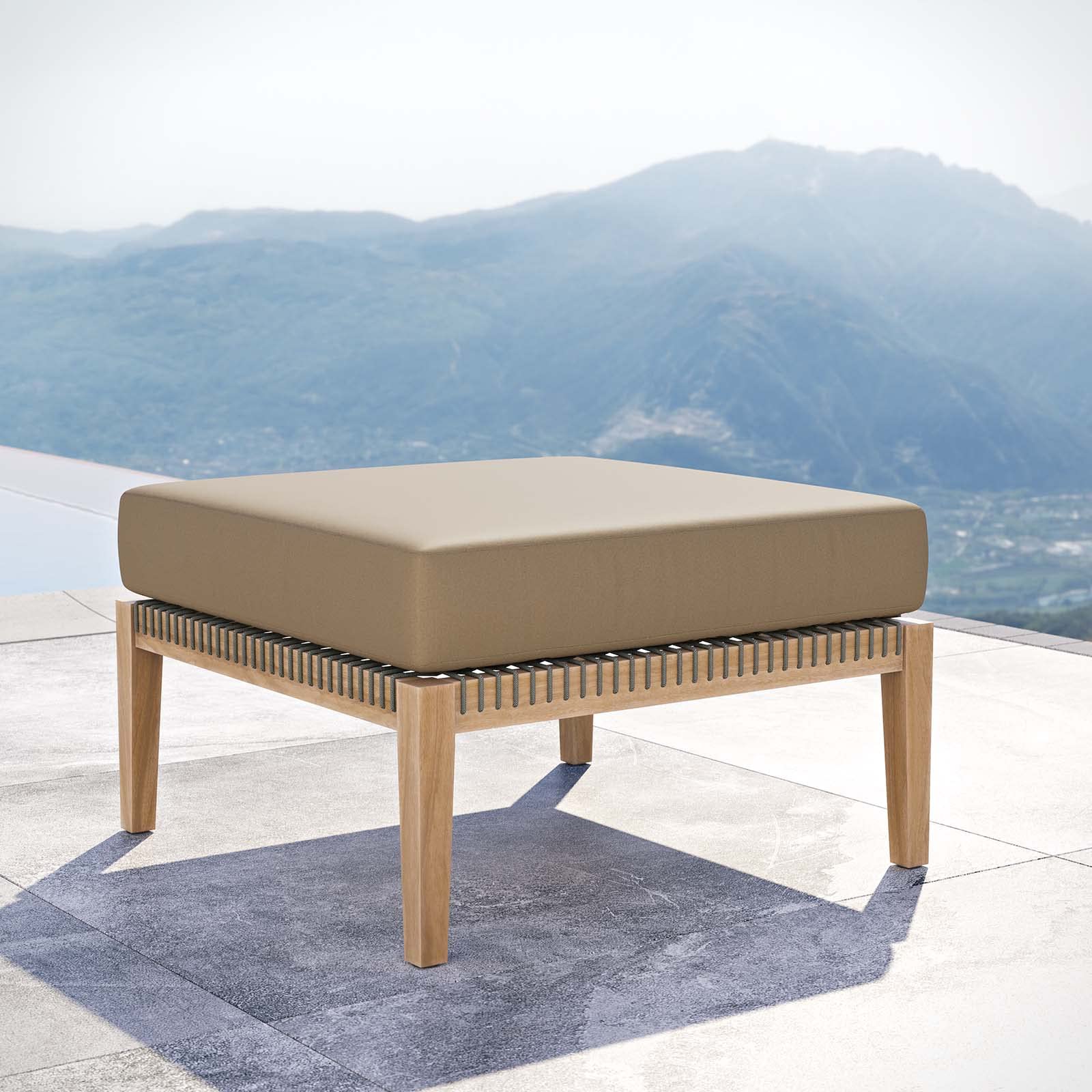 Modway Clearwater Outdoor Patio Ottoman - Teak Wood Footstool with Gray Light Brown Finish | Perfect for Poolside, Garden & Patio Relaxation