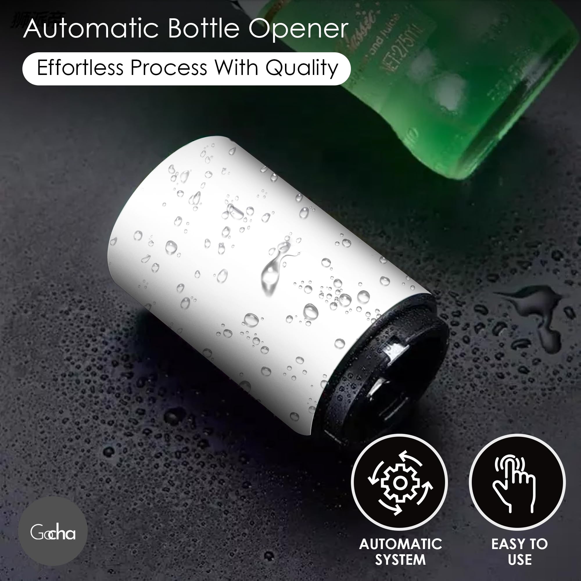Magnetic Bottle Opener - Automatic Push & Pull Beer Cap Opener with Stainless Steel Catcher | Pack of 1 (White) | Perfect for Kitchen, Bar, Camping & Outdoor Parties