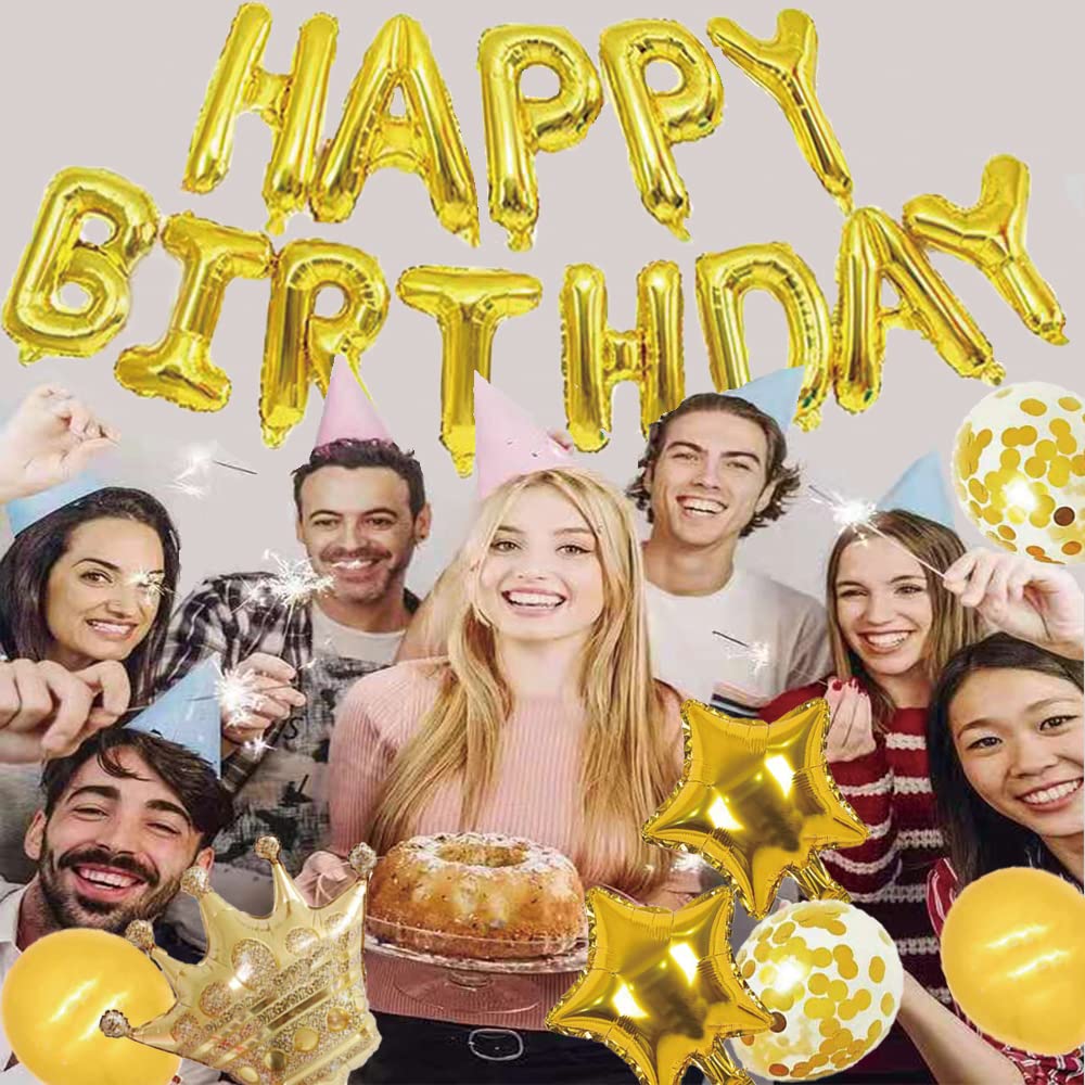 28-Piece Gold Happy Birthday Balloons Alphabet Set - Premium Party Decorations for Birthdays, Anniversaries & Celebrations - Perfect for Home, Office & Event Decor