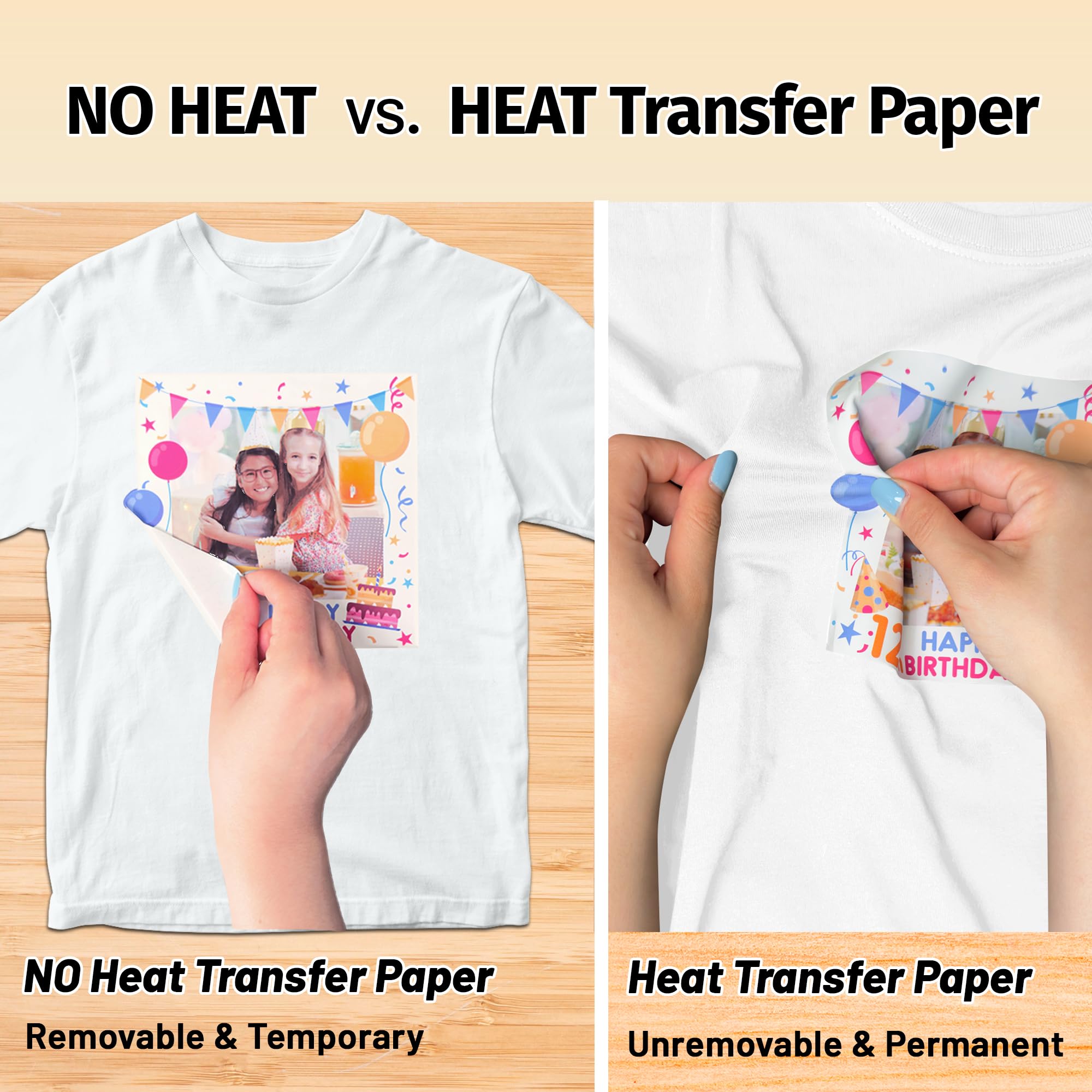 Upgraded NO Heat & Heat Transfer Paper for Light Fabric (5+5 Sheets, 8.5x11