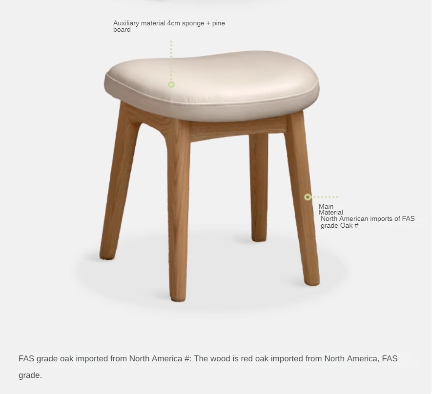 Solid Oak & Black Walnut Wood Makeup Stool - Durable Beauty Vanity Seat with Cushion for Bedroom, Dressing Room & Salon Use