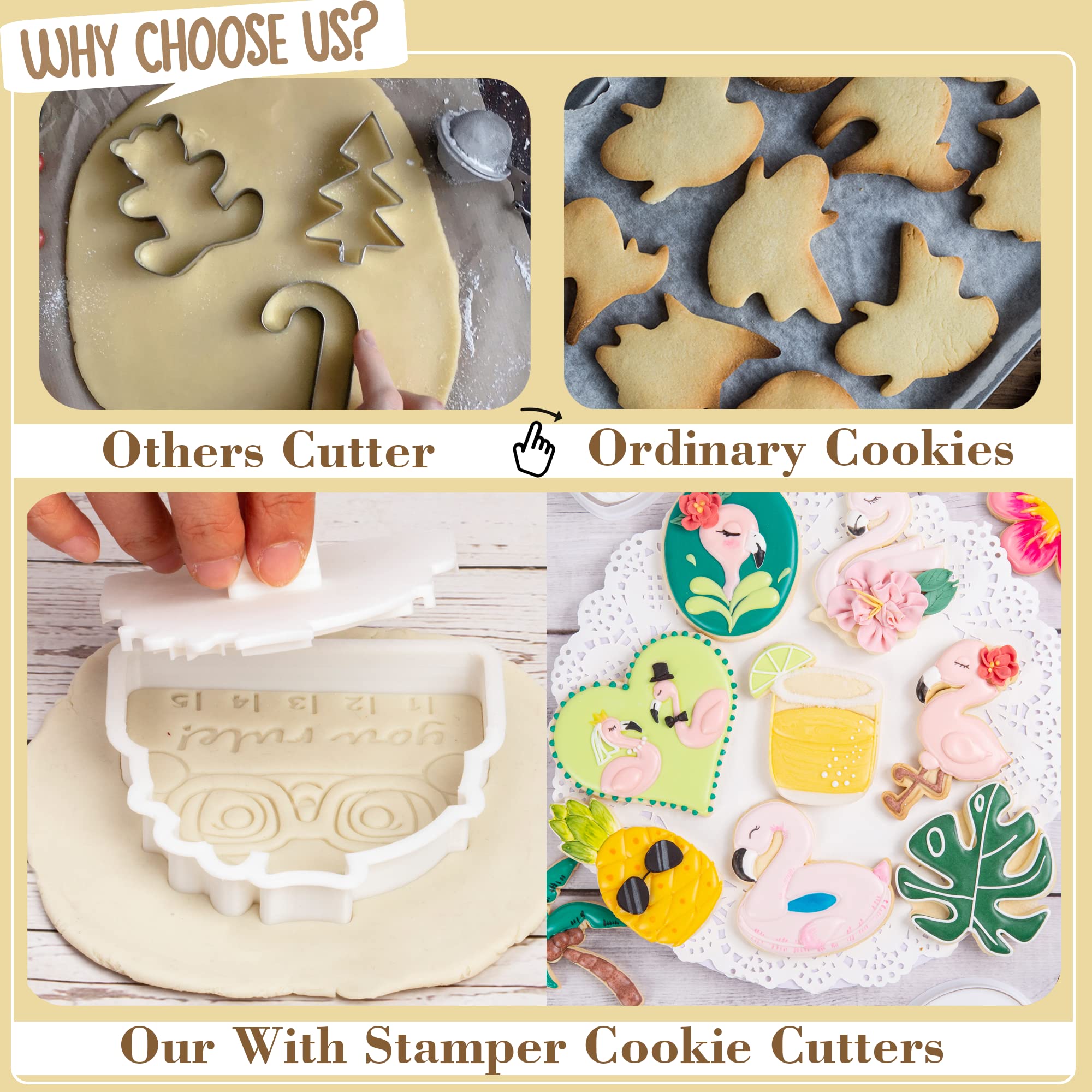 Flycalf Flamingo Cookie Cutters Set with Plunger Stamps - 3.5