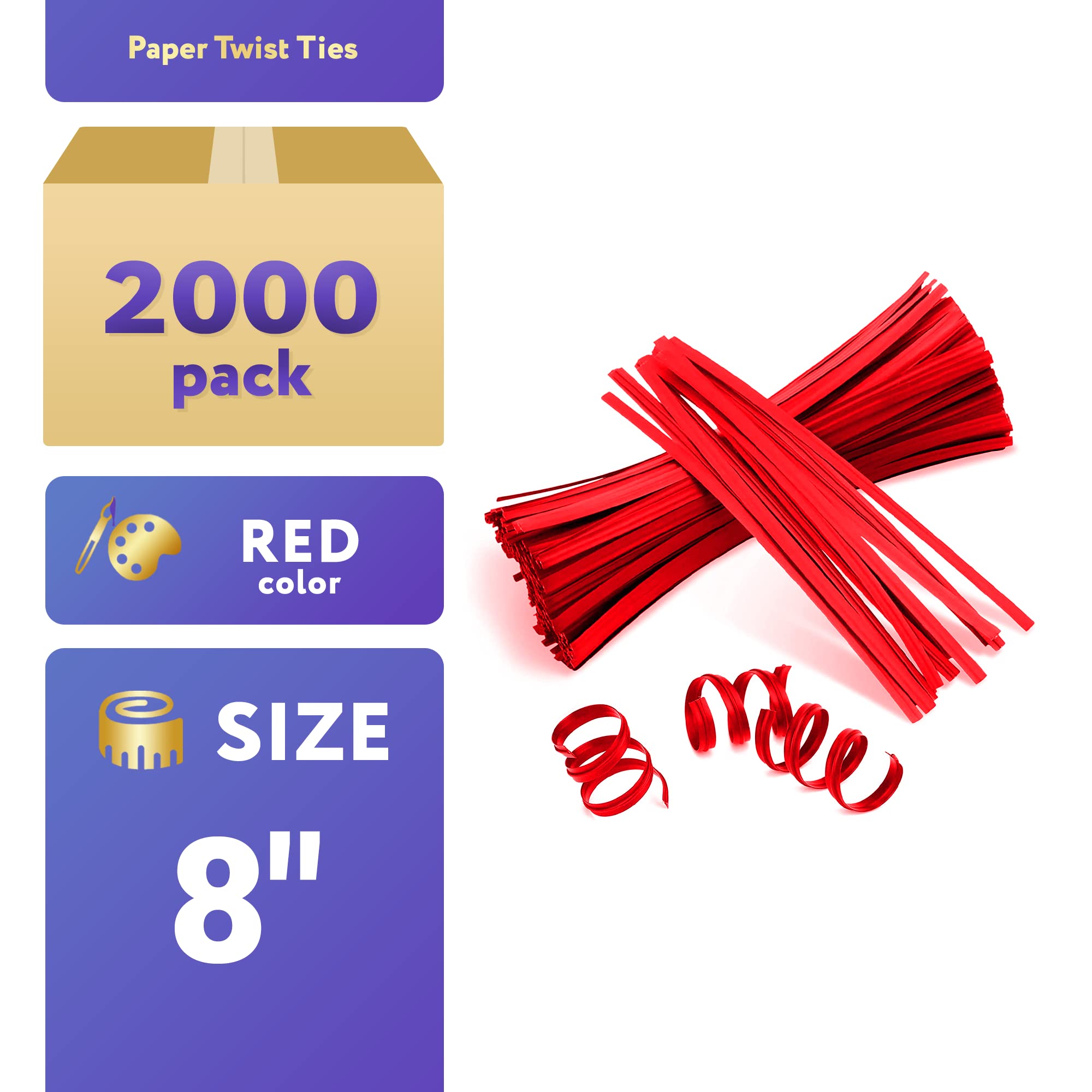 APQ Red Metallic Twist Ties for Bags - 4 Inch 2000 Pack Plastic-Coated Bread Ties, Reusable Heavy-Duty Twisty Ties for Treat Bags, Gift Wrapping & Food Storage | Perfect for Bakery, Grocery, Party Favors & Household Organization