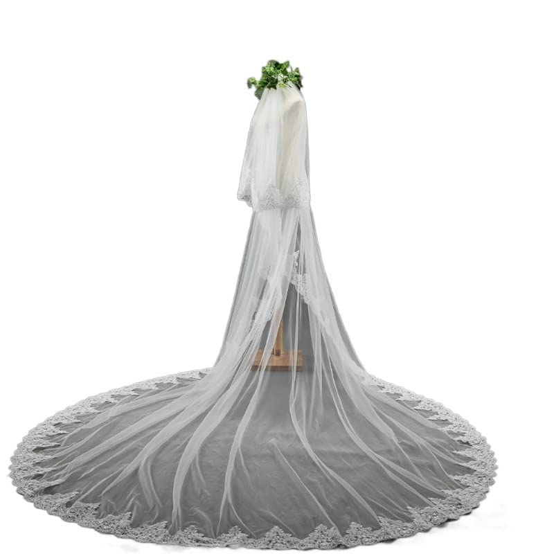 Elegant Ivory Cathedral Wedding Veil with Comb & Blusher - 2 Layers, 3.5 Meters (350cm) - Perfect for Bridal Ceremonies, Church Weddings & Formal Events