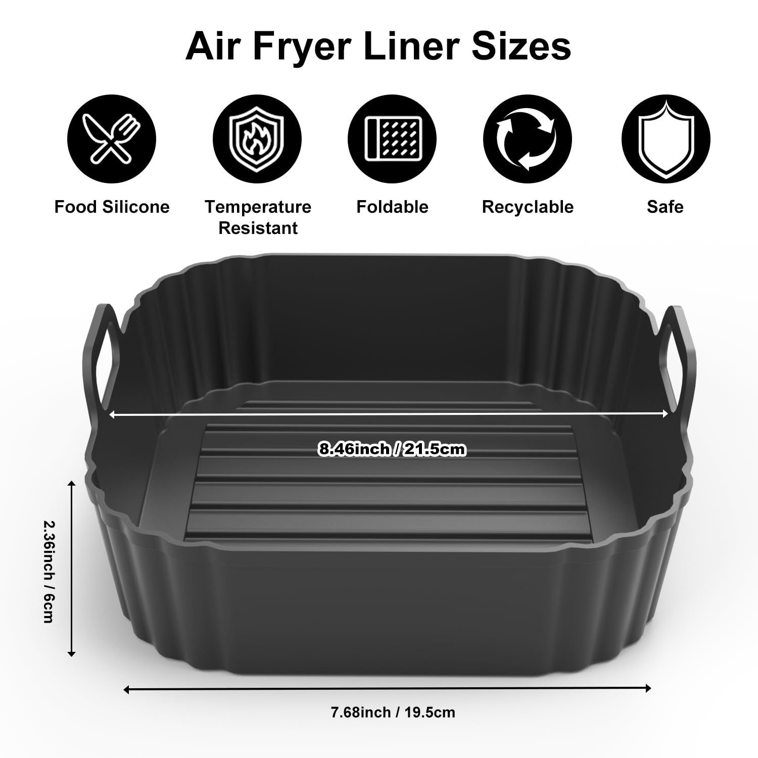 Square Silicone Air Fryer Liners 2 Pack - 8.5 Inch Non-Stick Reusable Basket Liners Compatible with Ninja AF141/181 & COSORI 5-6.5 QT Air Fryers | Perfect for Healthy Frying, Roasting, and Baking | Dishwasher Safe Air Fryer Accessories