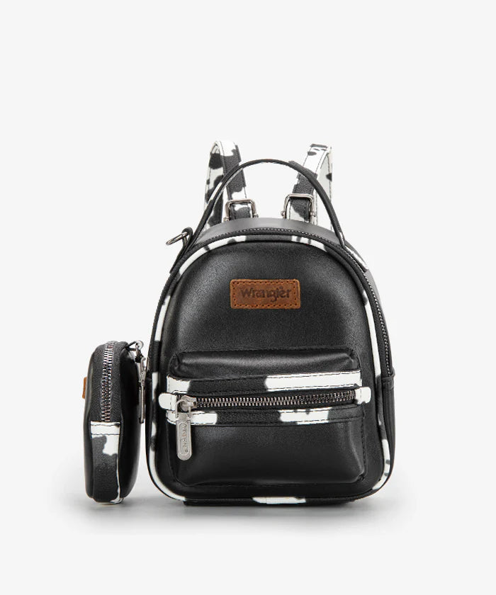 Wrangler Cow Print Mini Backpack for Women - Trendy Western Style Small Purse for Travel, School & Daily Use