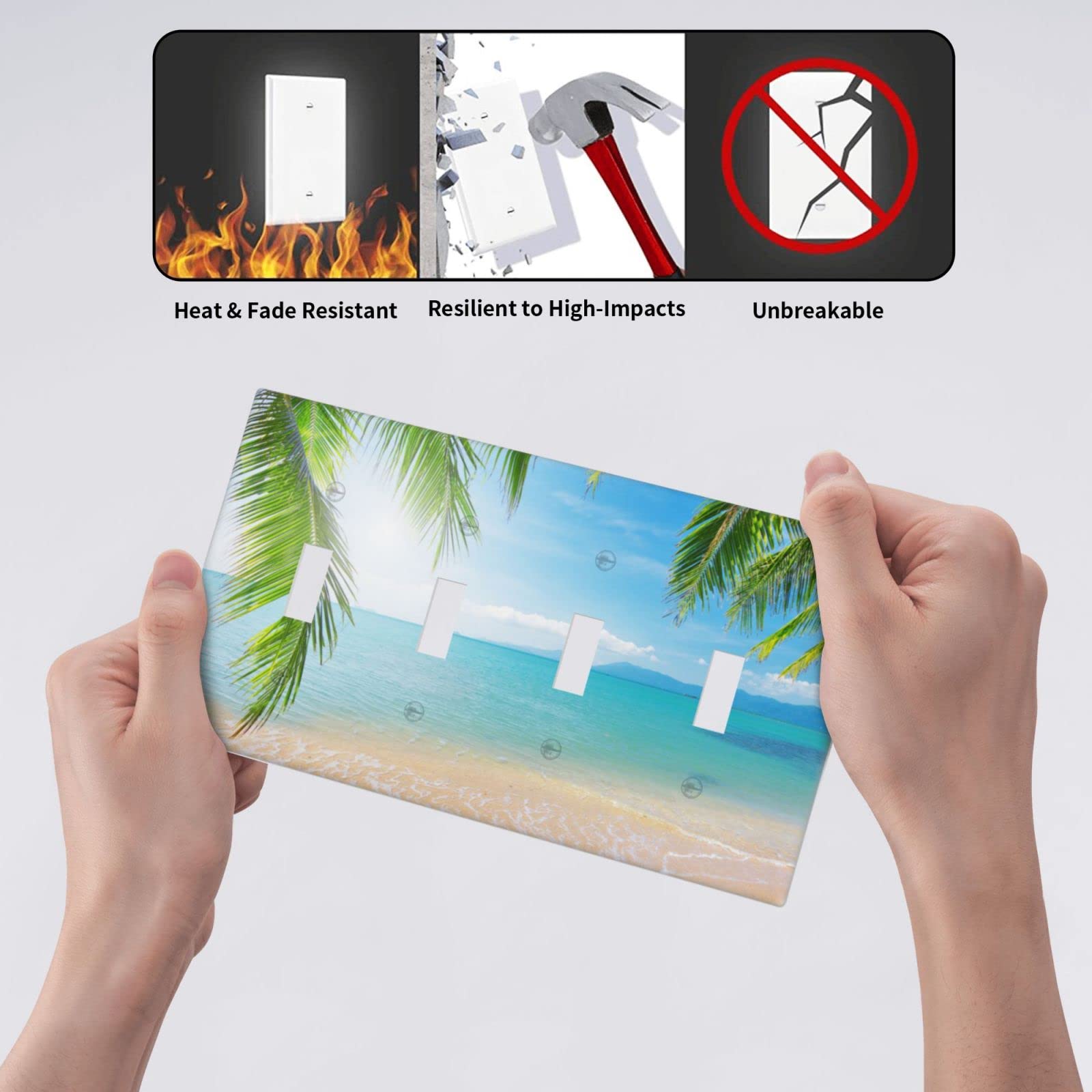 4 Gang Beach Ocean Decorative Light Switch Cover - 4.50 x 8.0 Inch Wall Plate for Toggle Switches - Perfect for Coastal Home Decor, Bathroom, Bedroom & Living Room