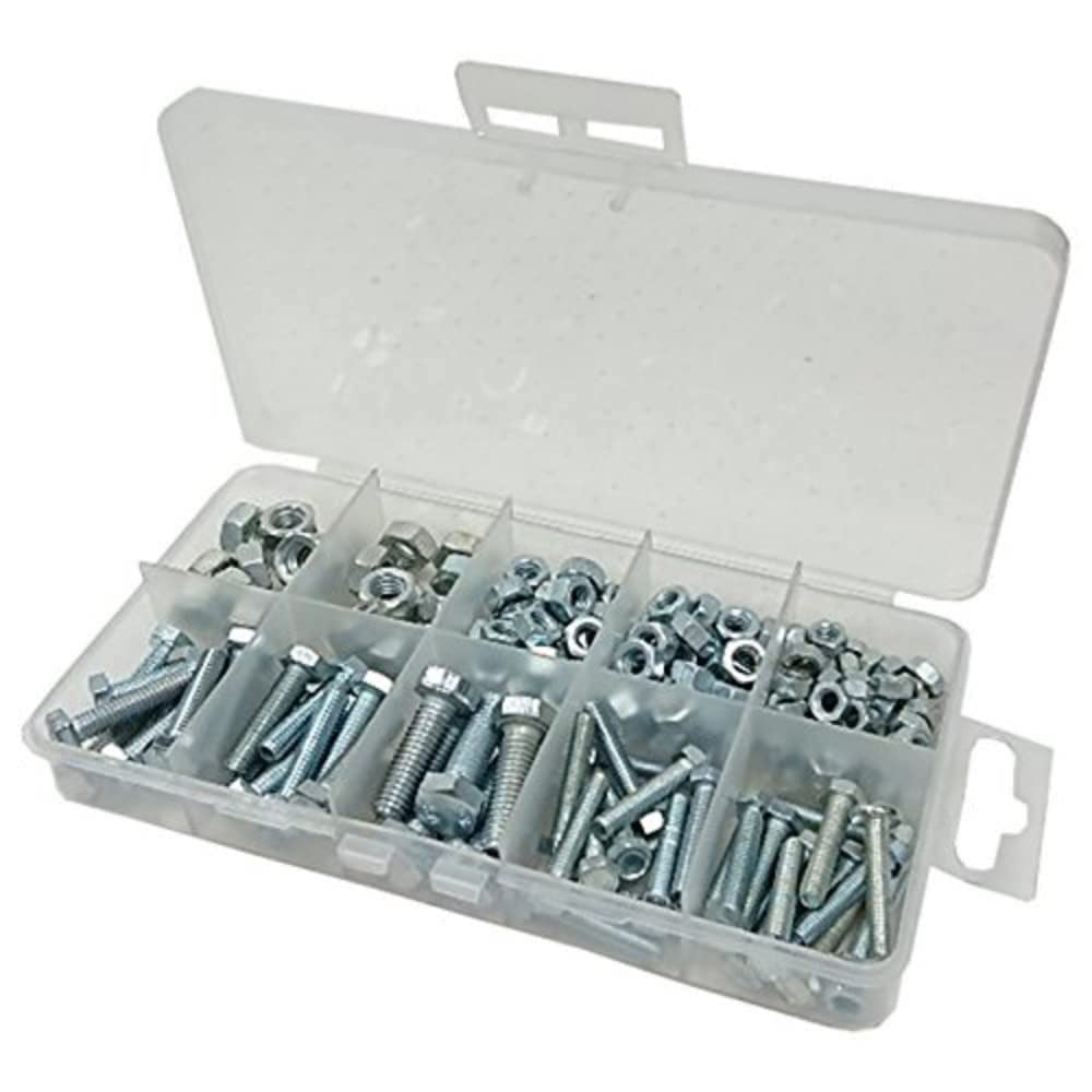 Bulk Hardware BH06570 Assortment of BZP Hex Head Bolts & Hex Nuts (100-Piece Set) - 10-Compartment Durable Carry Case - Perfect for DIY, Automotive & Home Repair Projects