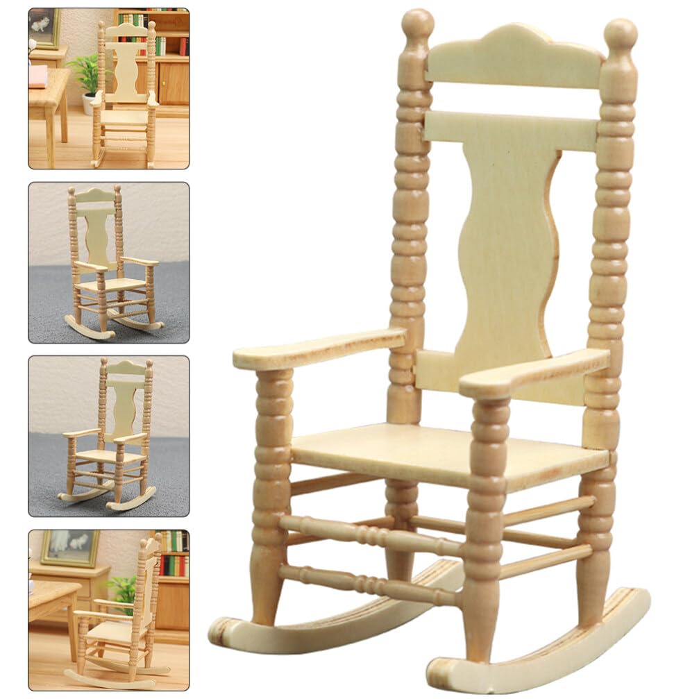 Jojofuny 1:12 Scale Miniature Wooden Rocking Chairs - Dollhouse Furniture Accessories for Christmas Decor, DIY Crafts & Model Displays