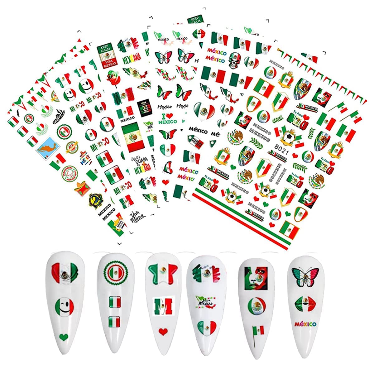 Mexican Flag Nail Stickers - 3D Self-Adhesive Nail Art for DIY Manicure & Party Decor