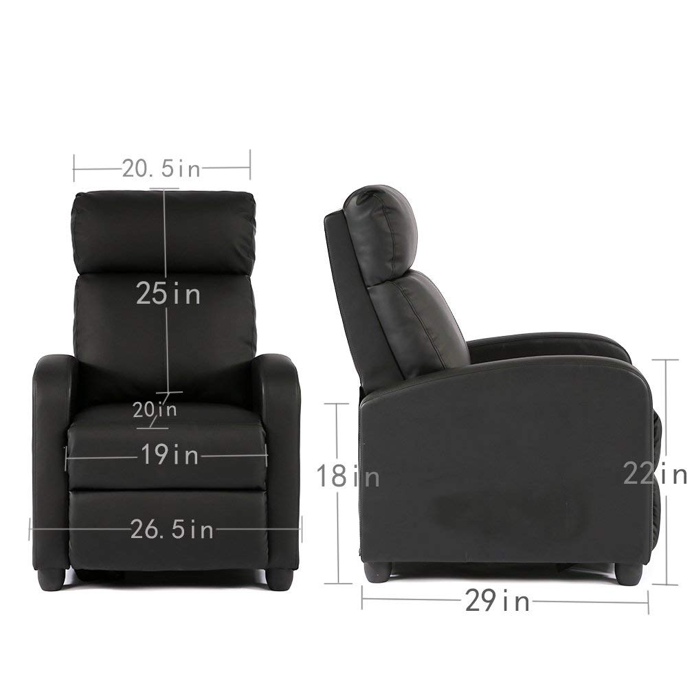 PU Leather Recliner Chair with High-Density Sponge - Wide Seat Living Room Lounge Chair for Home Theater, Office & Relaxation (Black)