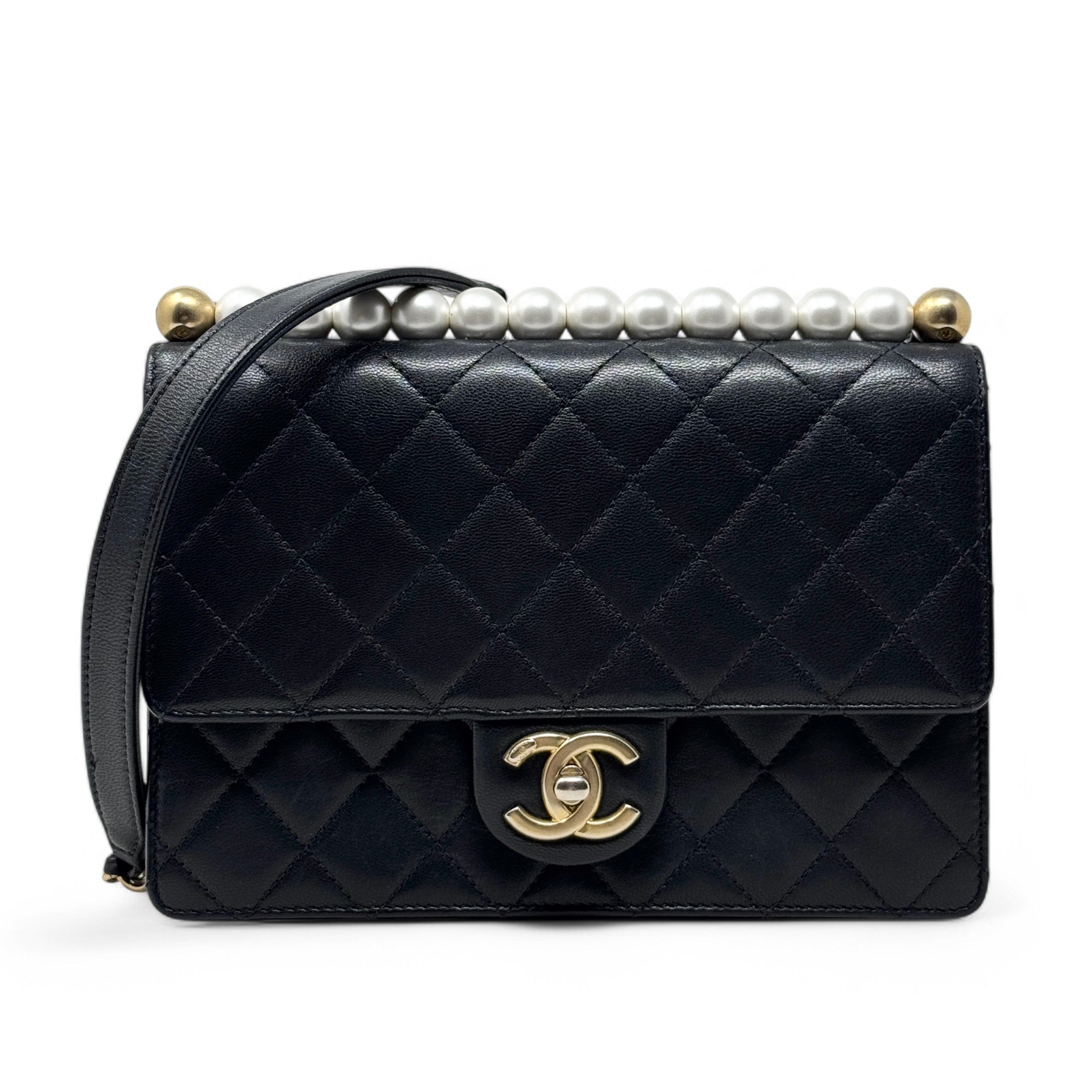 Chanel Black Small Chic Pearl Flap Bag - Luxury Designer Crossbody Purse for Women | Perfect for Evening Parties, Date Nights & Special Occasions