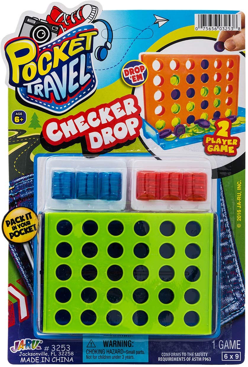 JA-RU Mini 4-in-a-Row Travel Game - Pocket Size Board Game for Family & Travel Fun